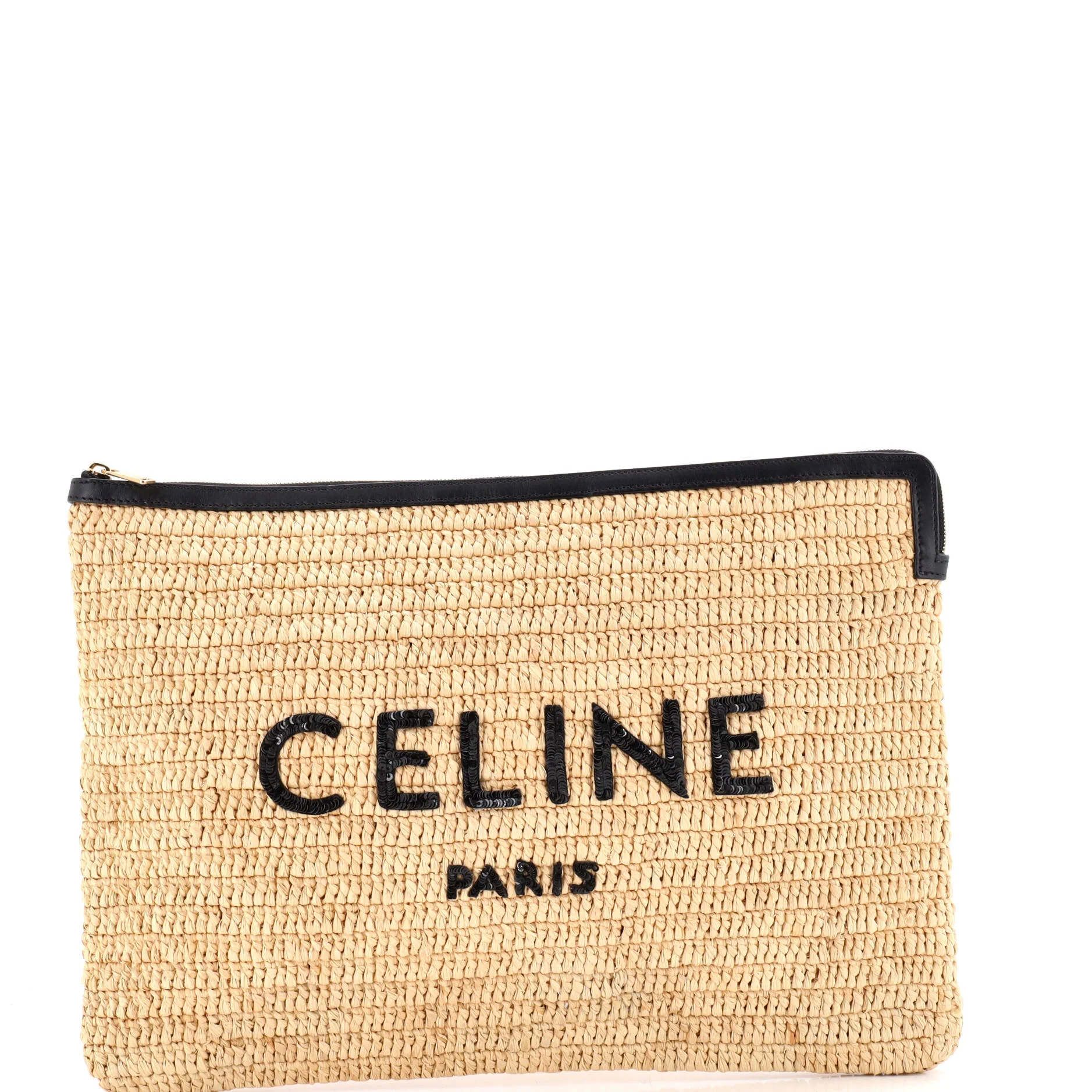 Logo Zip Pouch Raffia with Sequins Large