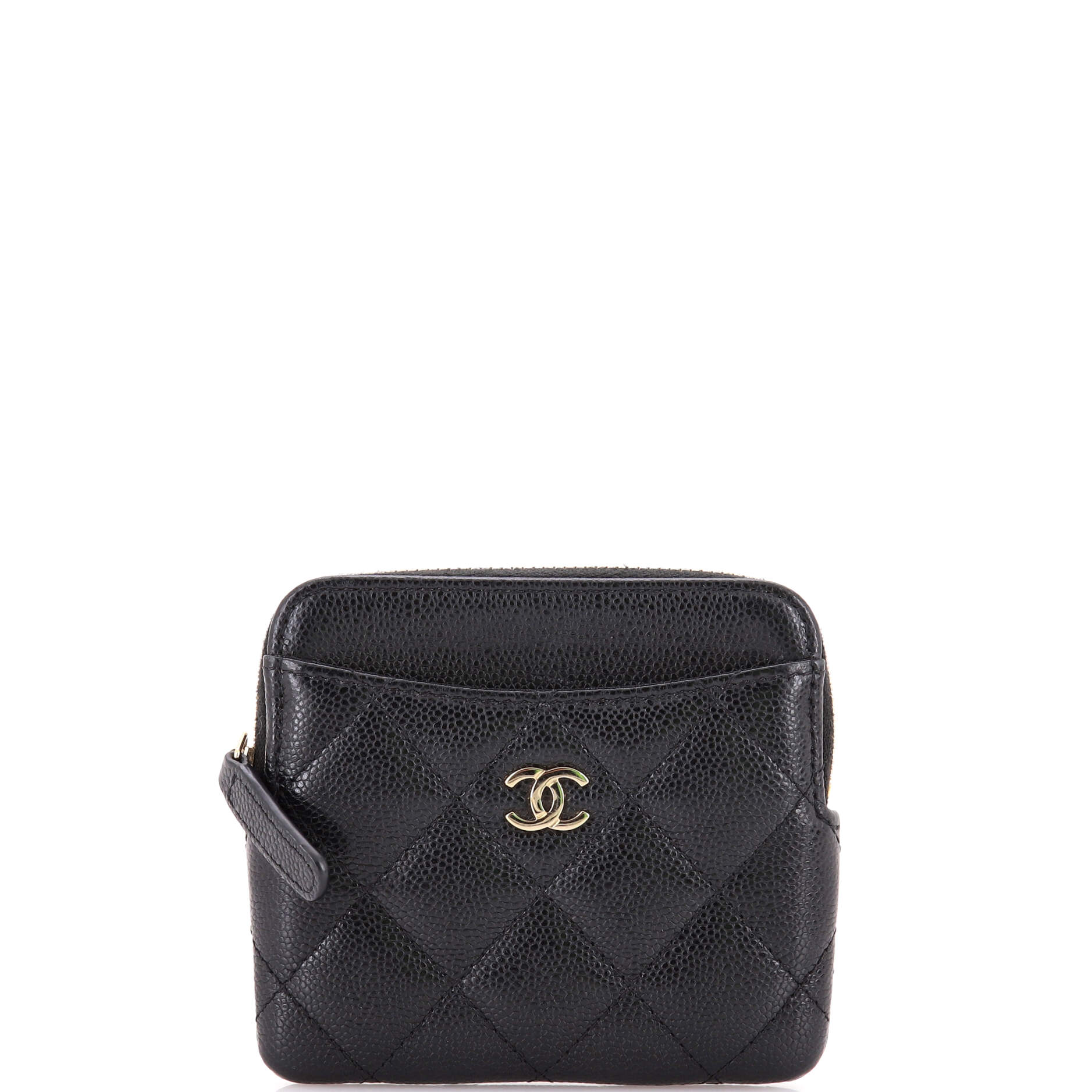 Square Zip Around Card Holder Wallet Quilted Caviar