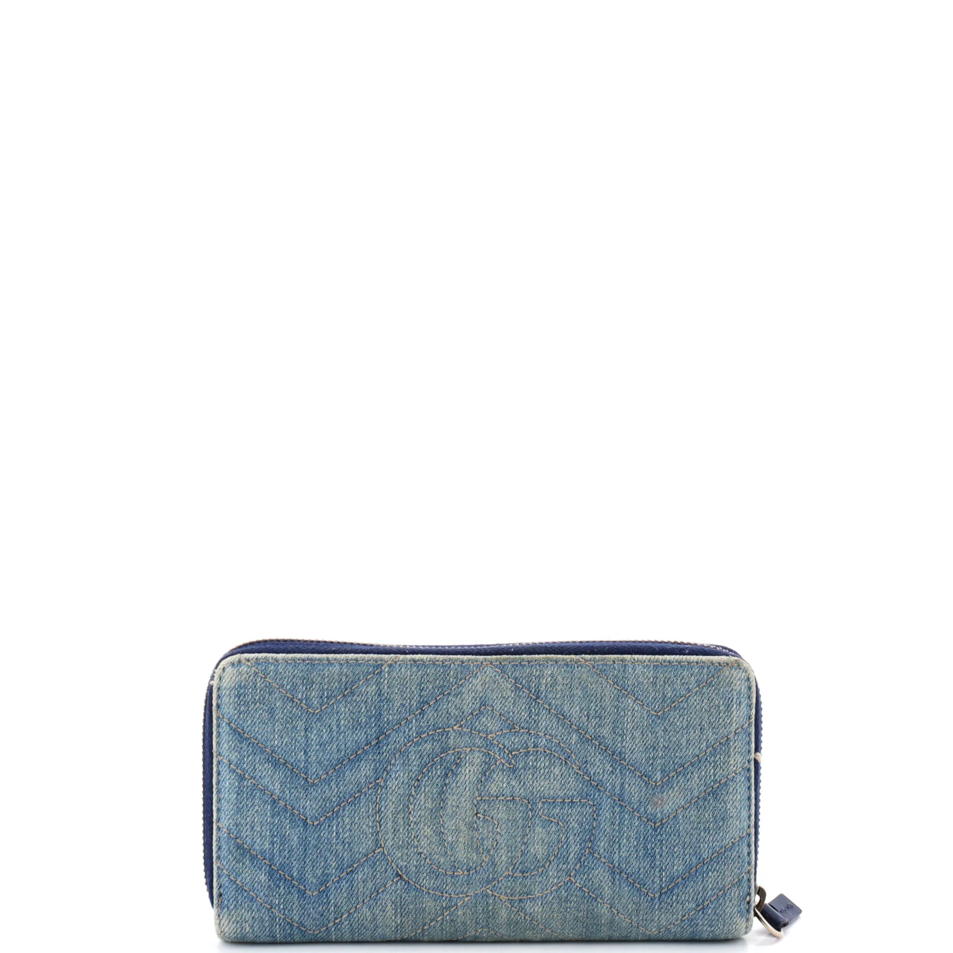 GG Marmont Zip Around Wallet Embroidered Matelasse Denim - Image 3