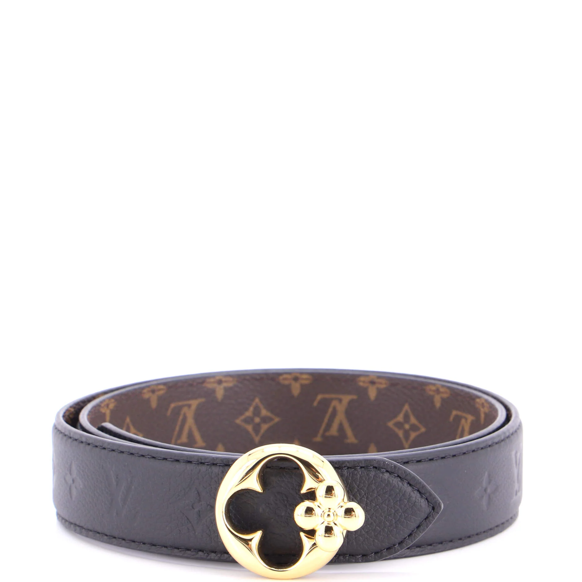 Flowergram Round Reversible Belt Monogram Embossed Leather with Monogram Canvas Medium