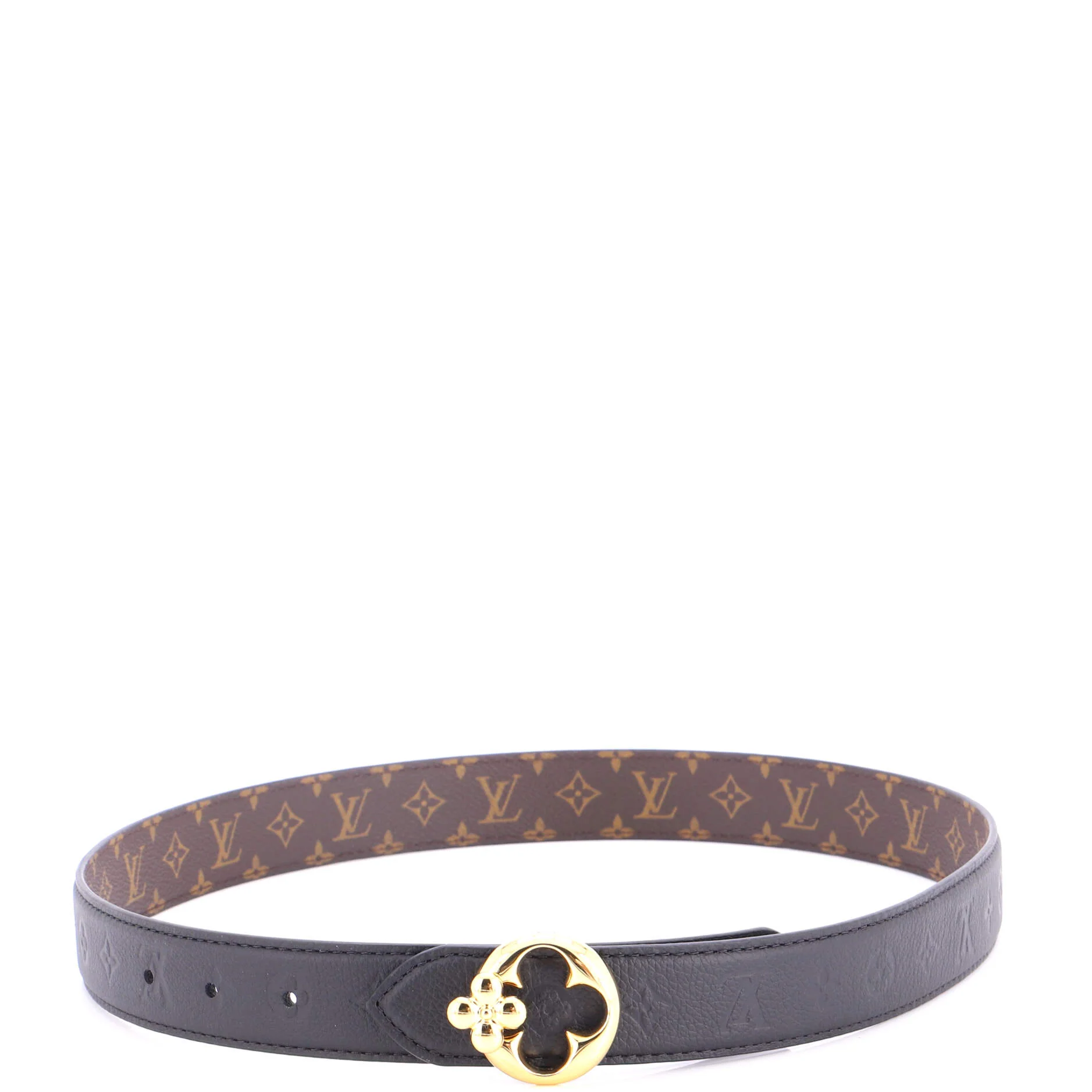 Flowergram Round Reversible Belt Monogram Embossed Leather with Monogram Canvas Medium - Image 2