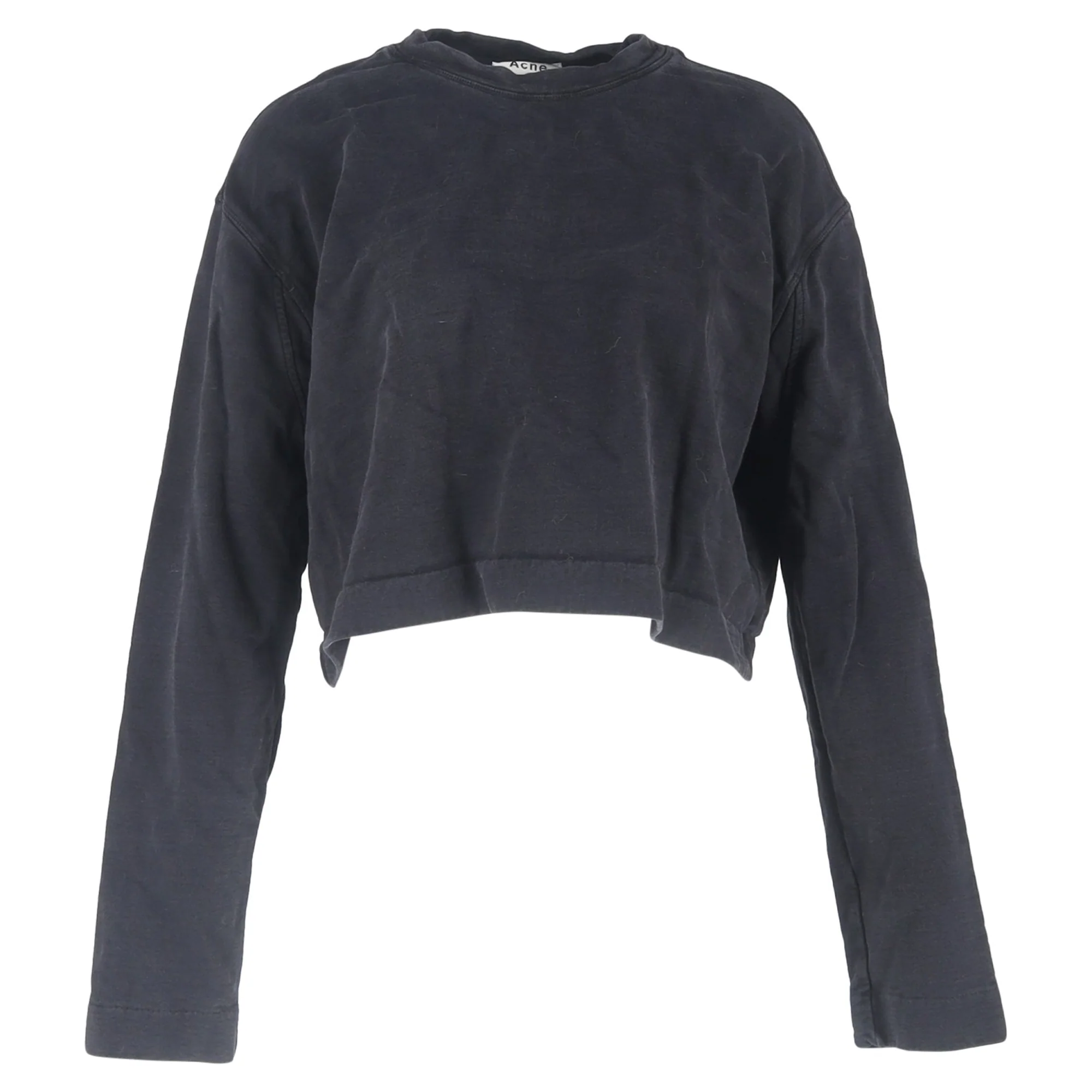 Women's Acne Studios Crewneck Cropped Sweater in Black Cotton