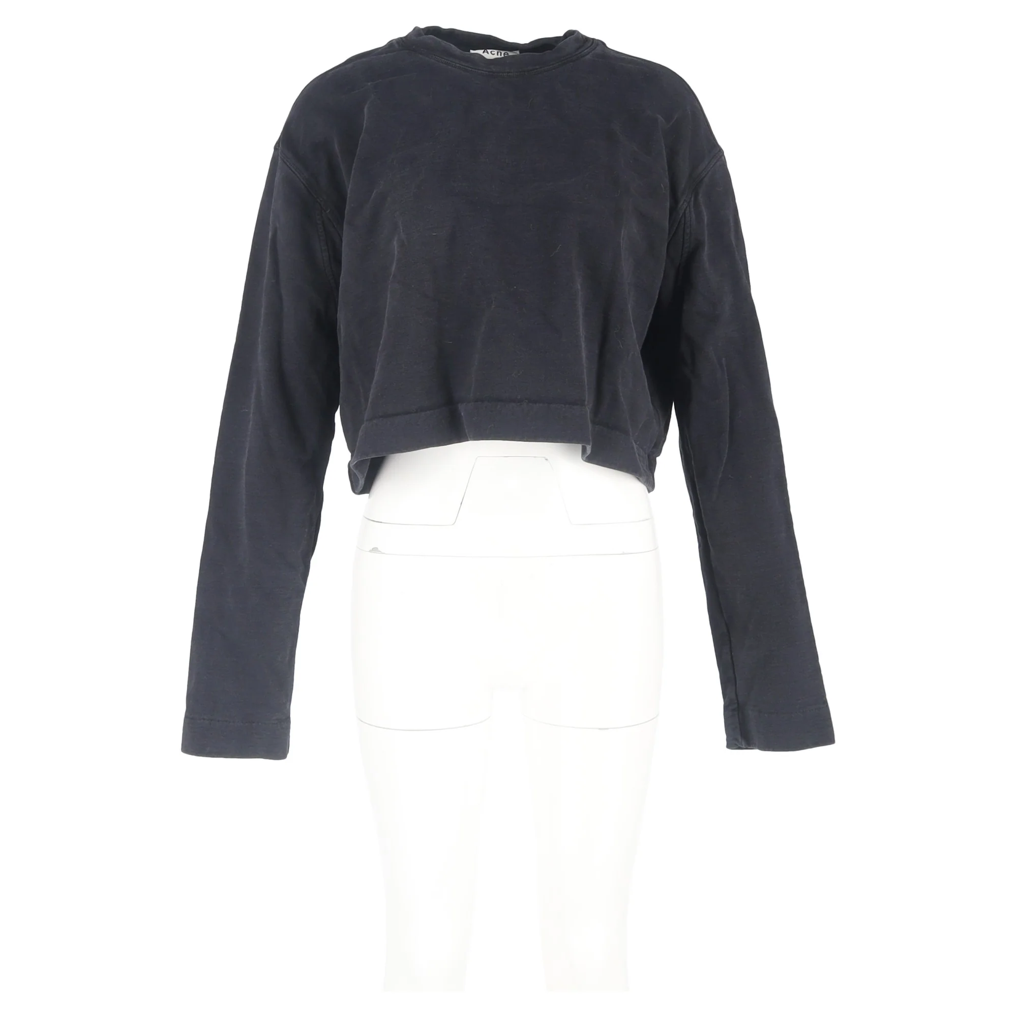Women's Acne Studios Crewneck Cropped Sweater in Black Cotton - Image 4