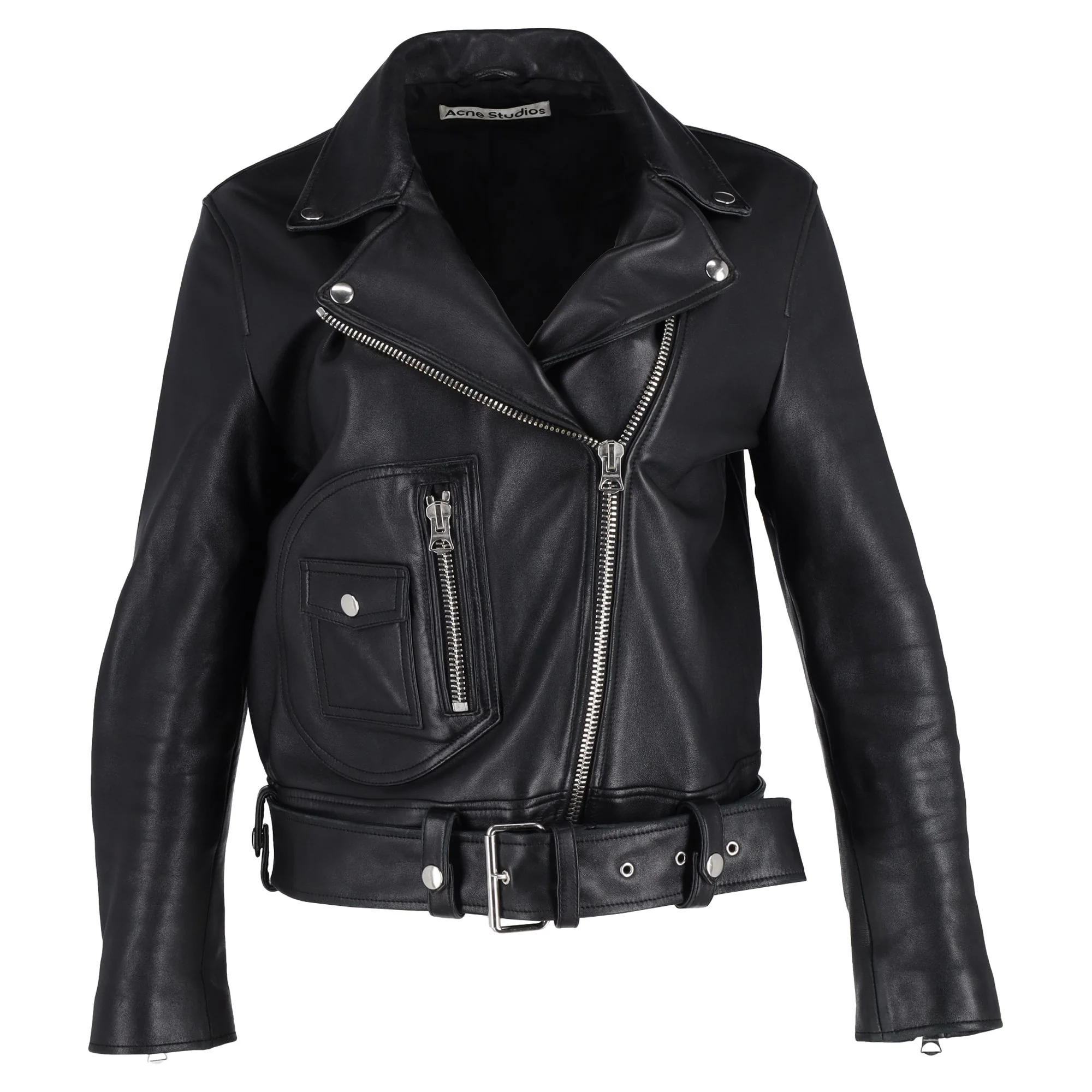 Women's Acne Studios Zip Up Biker Jacket in Black Leather - Image 6