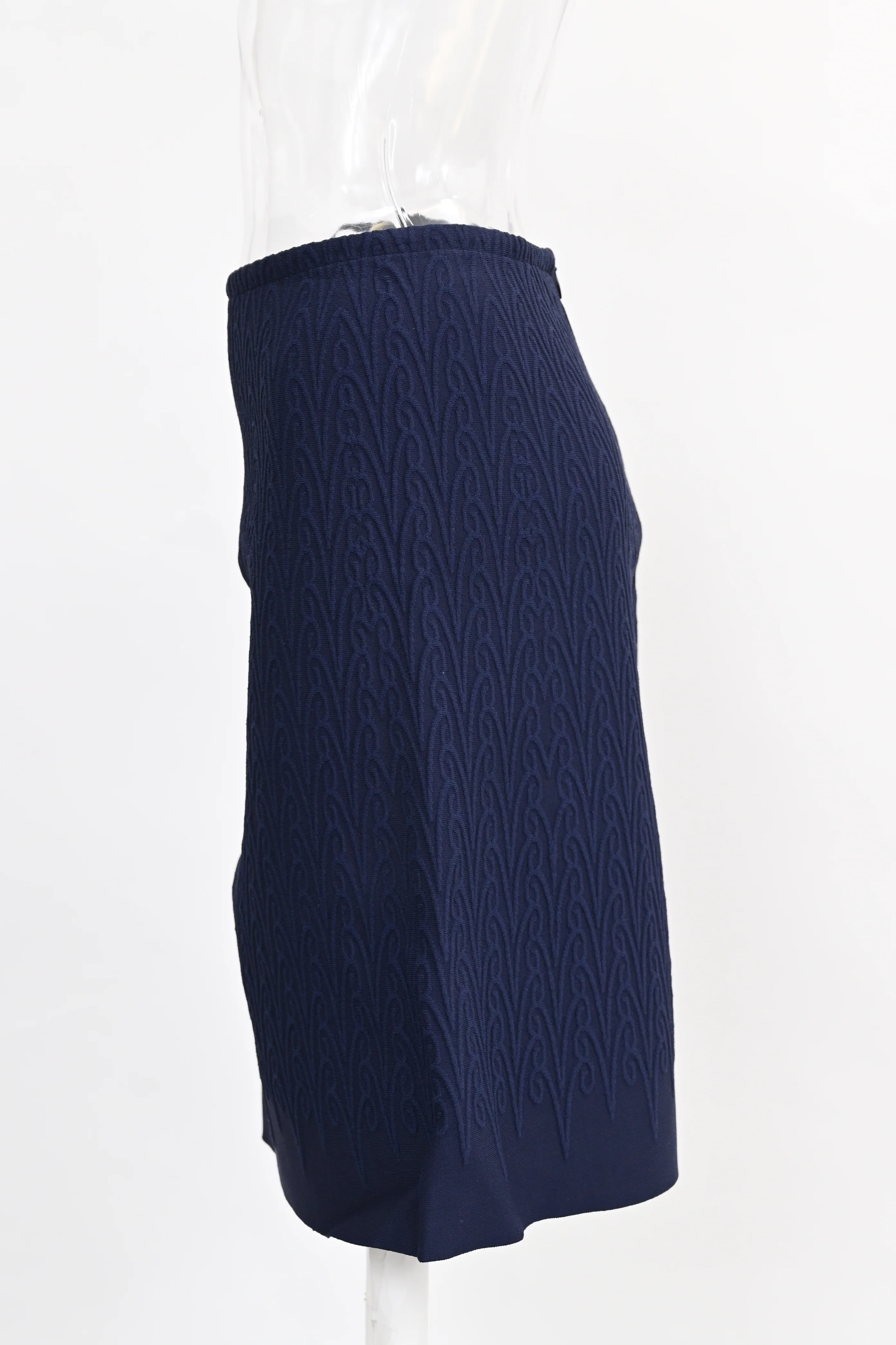 Women's Alaïa Textured Knee Length Skirt in Blue Viscose - Image 6