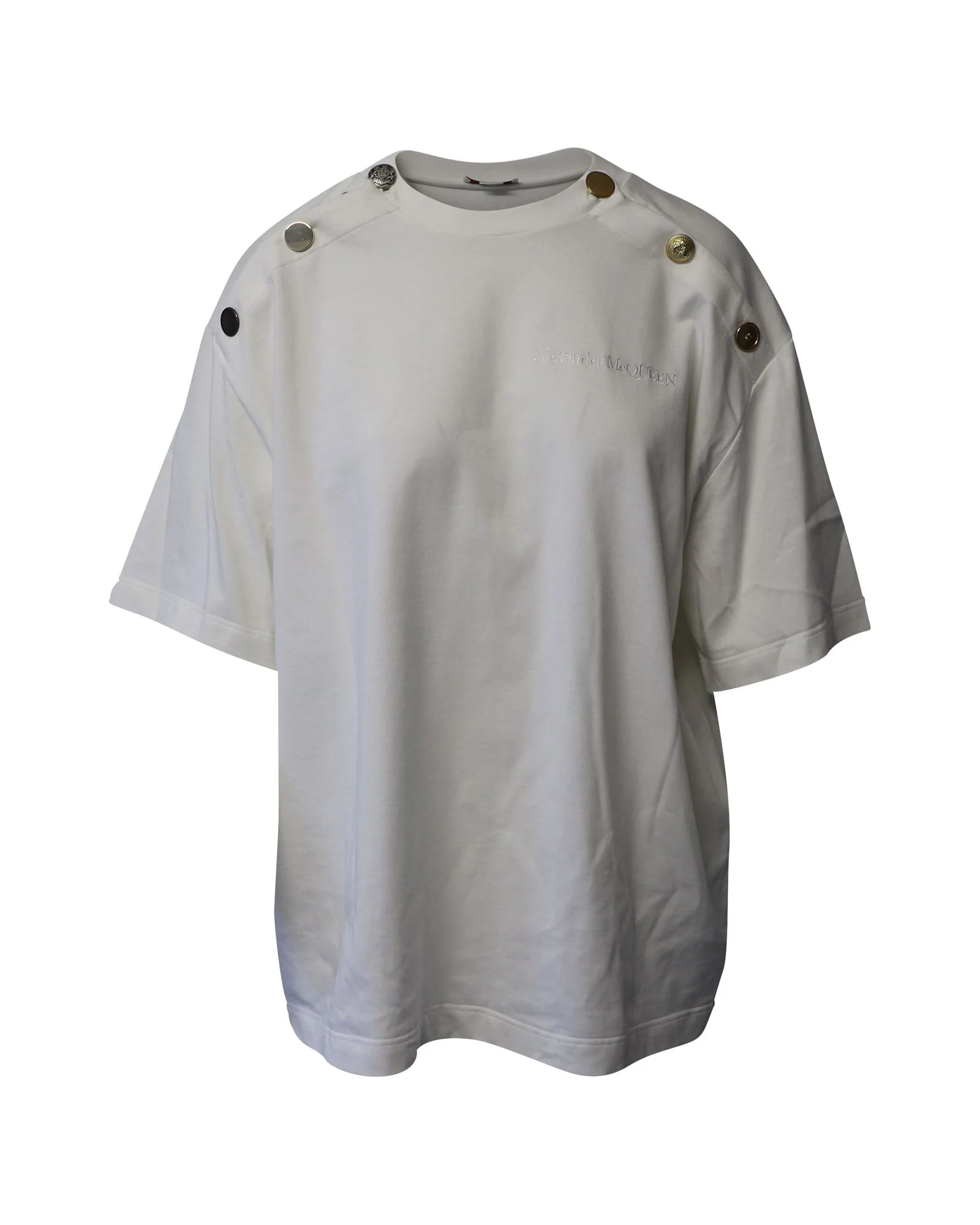 Women's Alexander McQueen Button Embellished T-shirt in White Cotton - Image 2