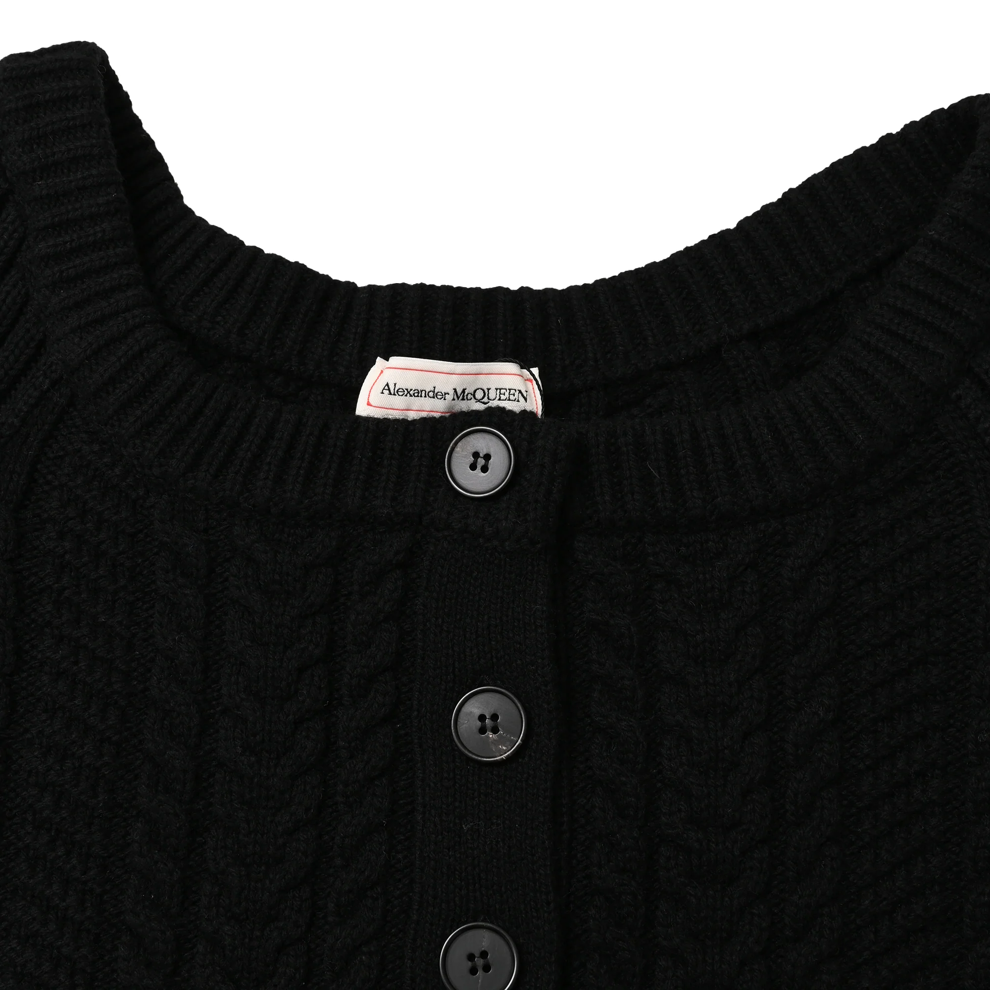 Women's Alexander McQueen Cropped Cable-Knit Cardigan in Black Cashmere - Image 5