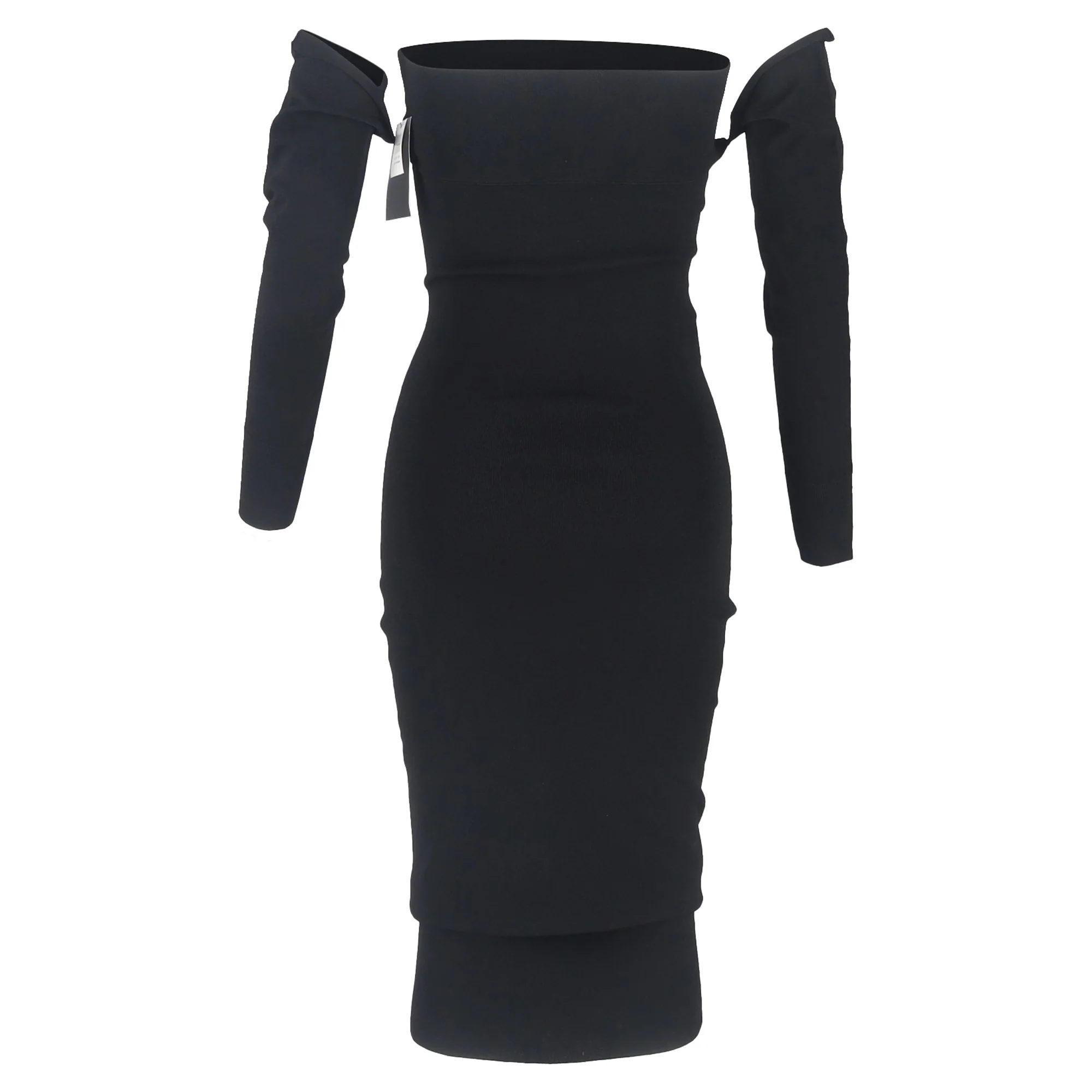 Women's Alexander Mcqueen Cut-Out Accent Off-Shoulder Midi Dress in Black Viscose - Image 3