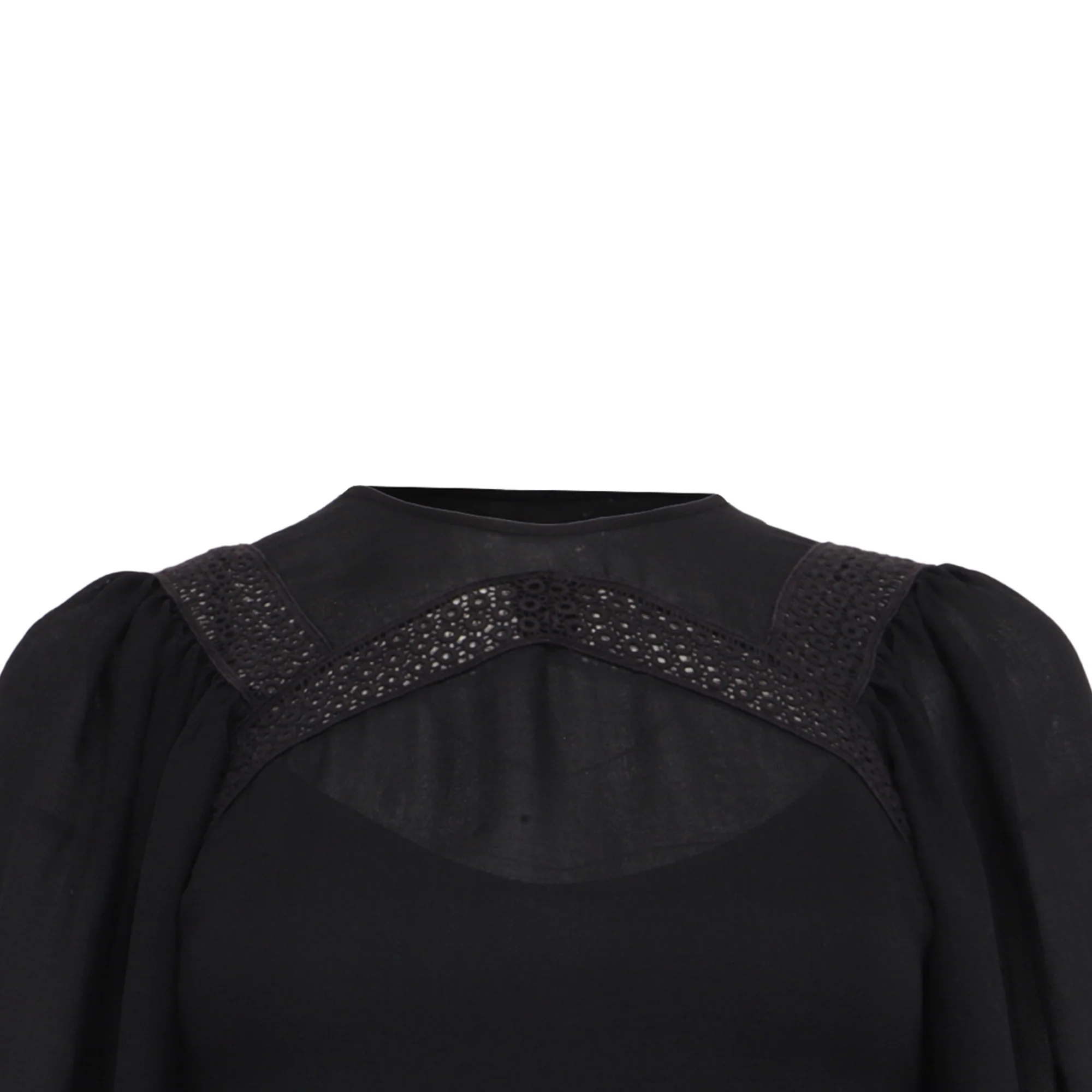Women's Alexander Mcqueen Eyelet Lace Accent Cropped Blouse in Black Silk - Image 2