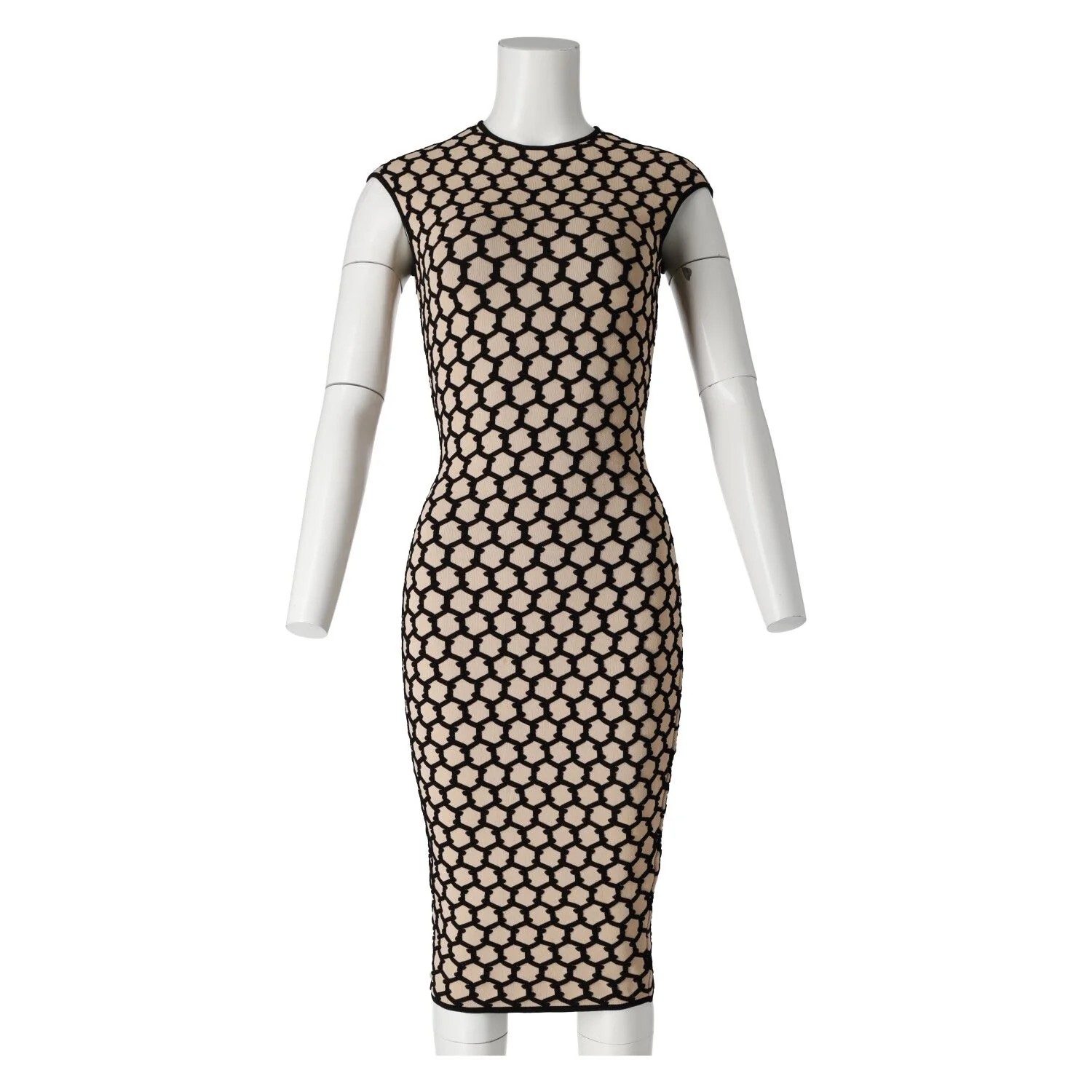 Women's Alexander McQueen Honeycomb Intarsia Knit Dress in Beige Wool - Image 4