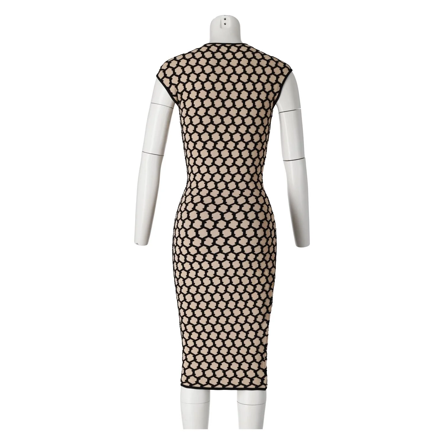 Women's Alexander McQueen Honeycomb Intarsia Knit Dress in Beige Wool - Image 6