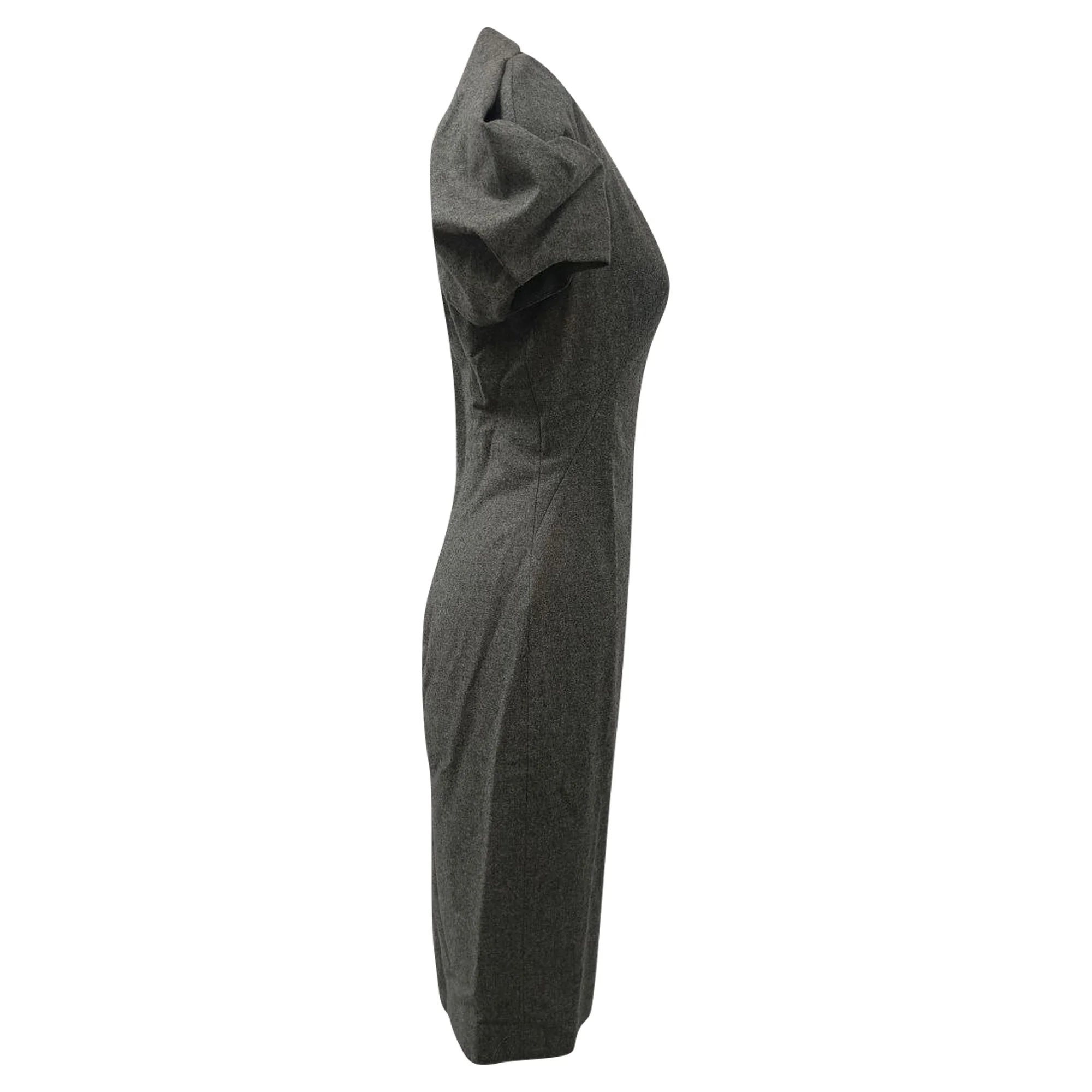 Women's Alexander Mcqueen Puffed Sleeve Midi Dress in Grey Wool - Image 2