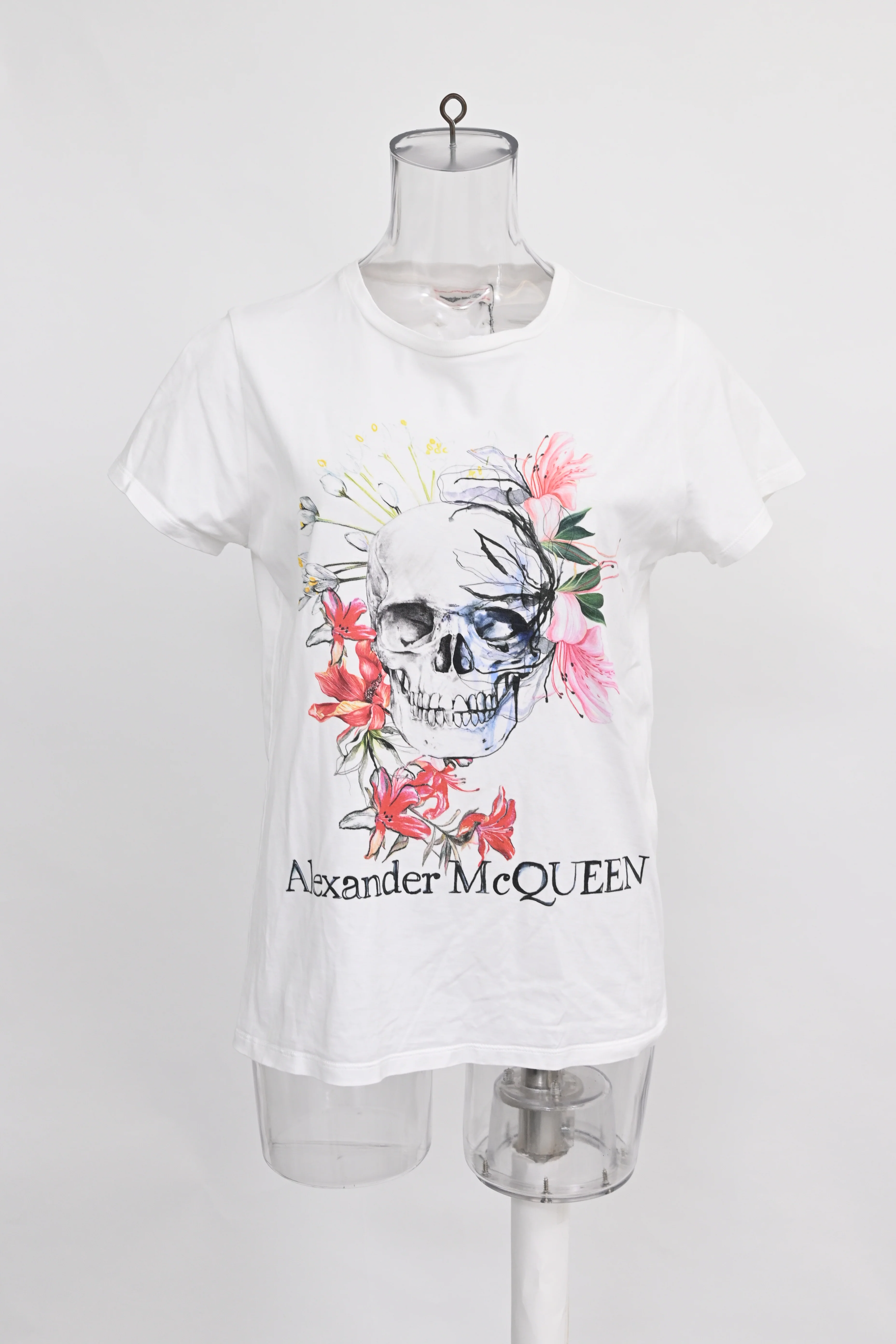 Women's Alexander McQueen Skull Printed T-Shirt in White Cotton - Image 6