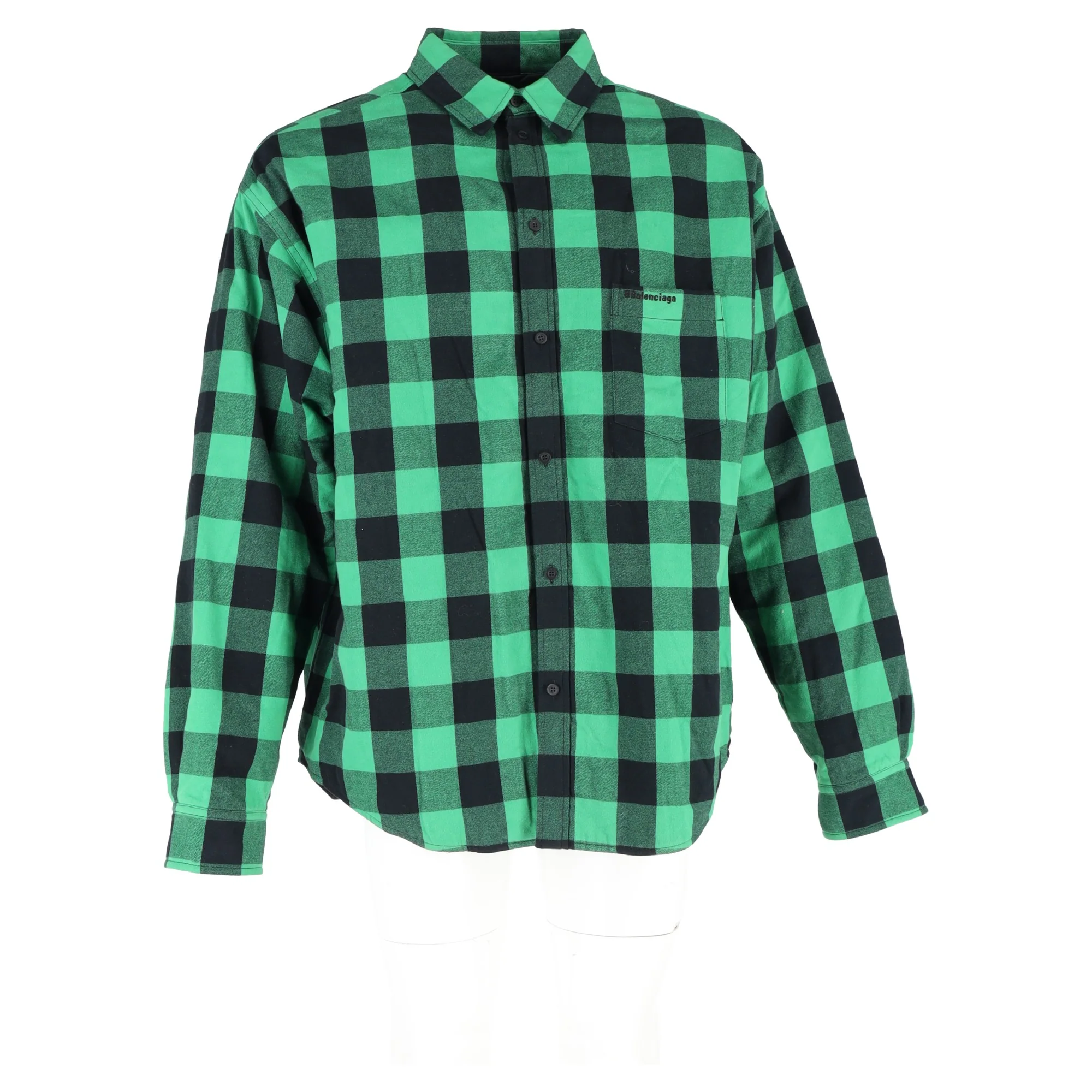 Men's Balenciaga Buffalo Check Padded Shirt in Green Cotton - Image 2