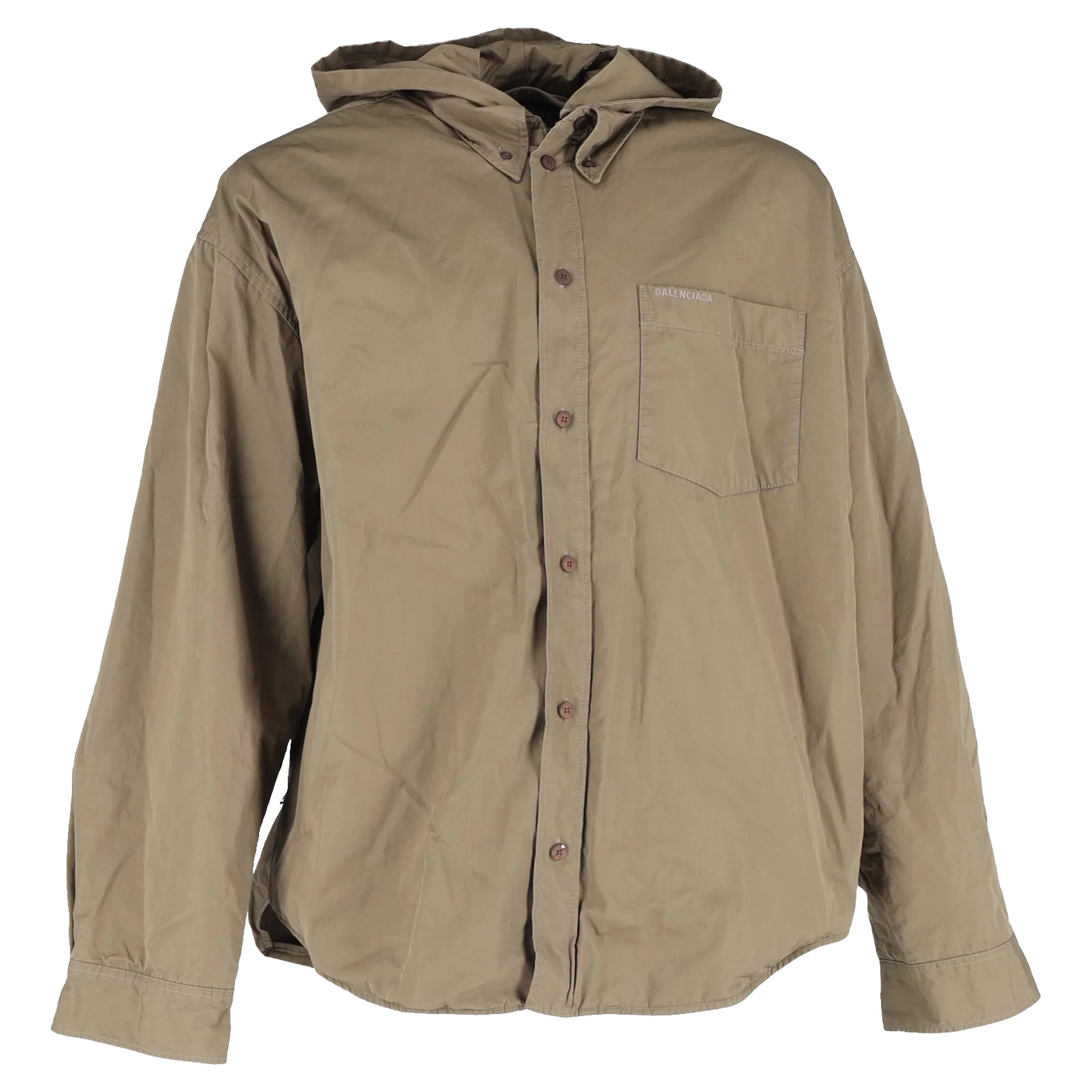 Men's Balenciaga Hooded Parka Shirt Jacket In Beige Cotton