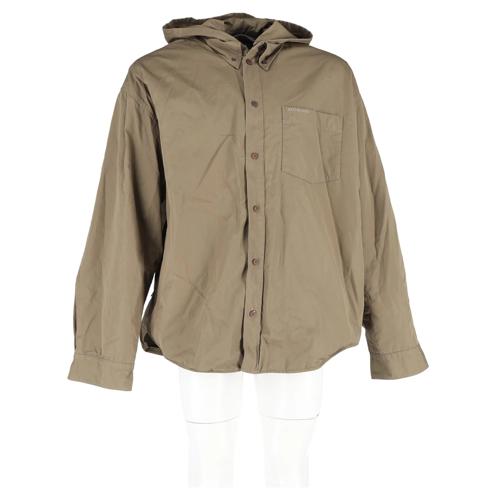 Men's Balenciaga Hooded Parka Shirt Jacket In Beige Cotton - Image 2