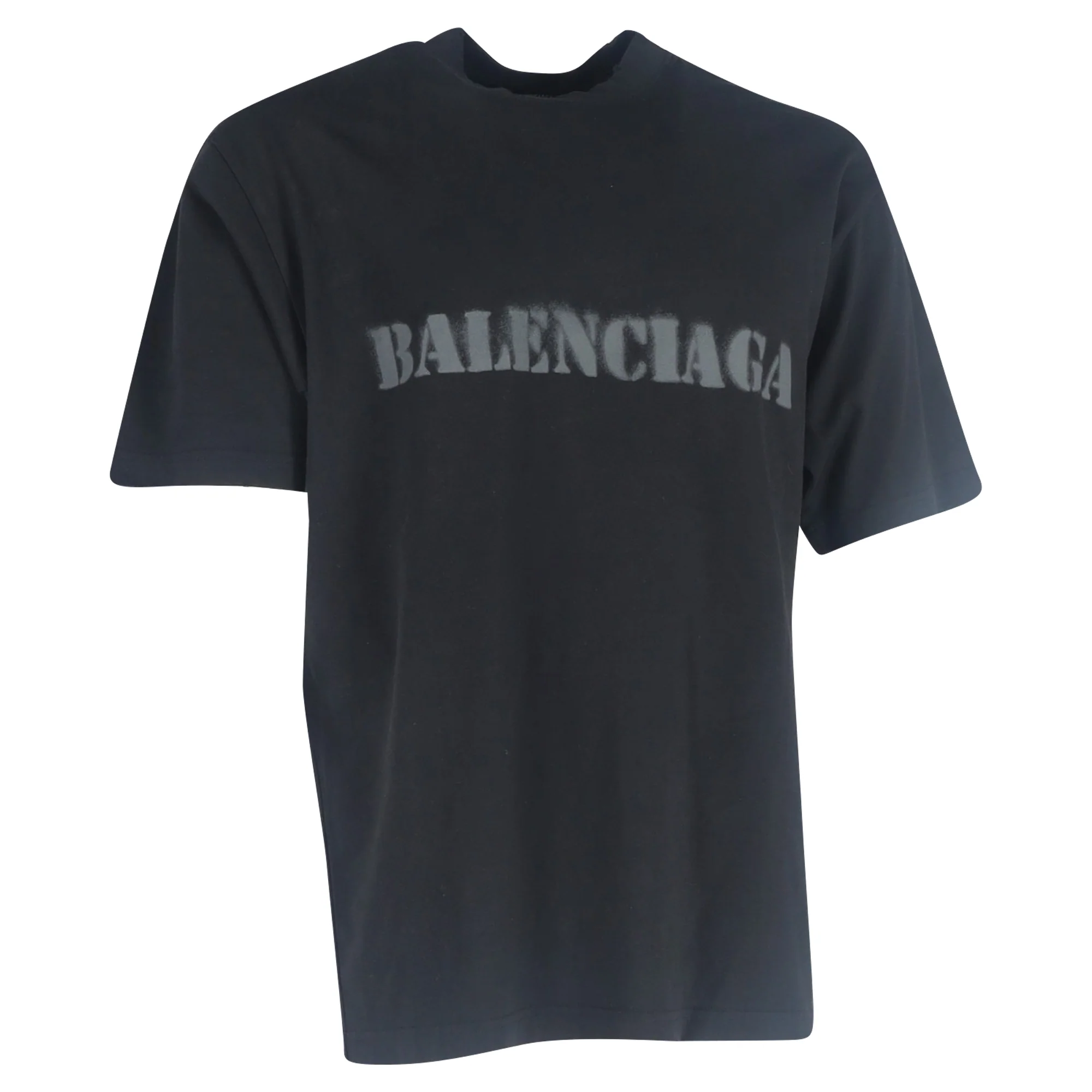 Men's Balenciaga Logo Print Stencil Type T-Shirt in Black Cotton