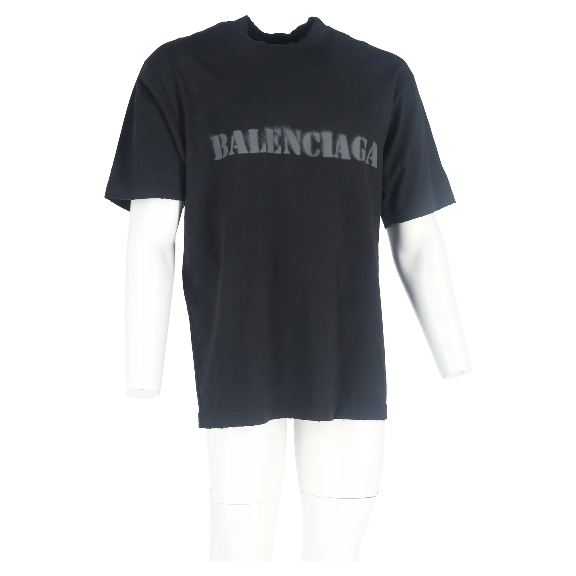 Men's Balenciaga Logo Print Stencil Type T-Shirt in Black Cotton - Image 6