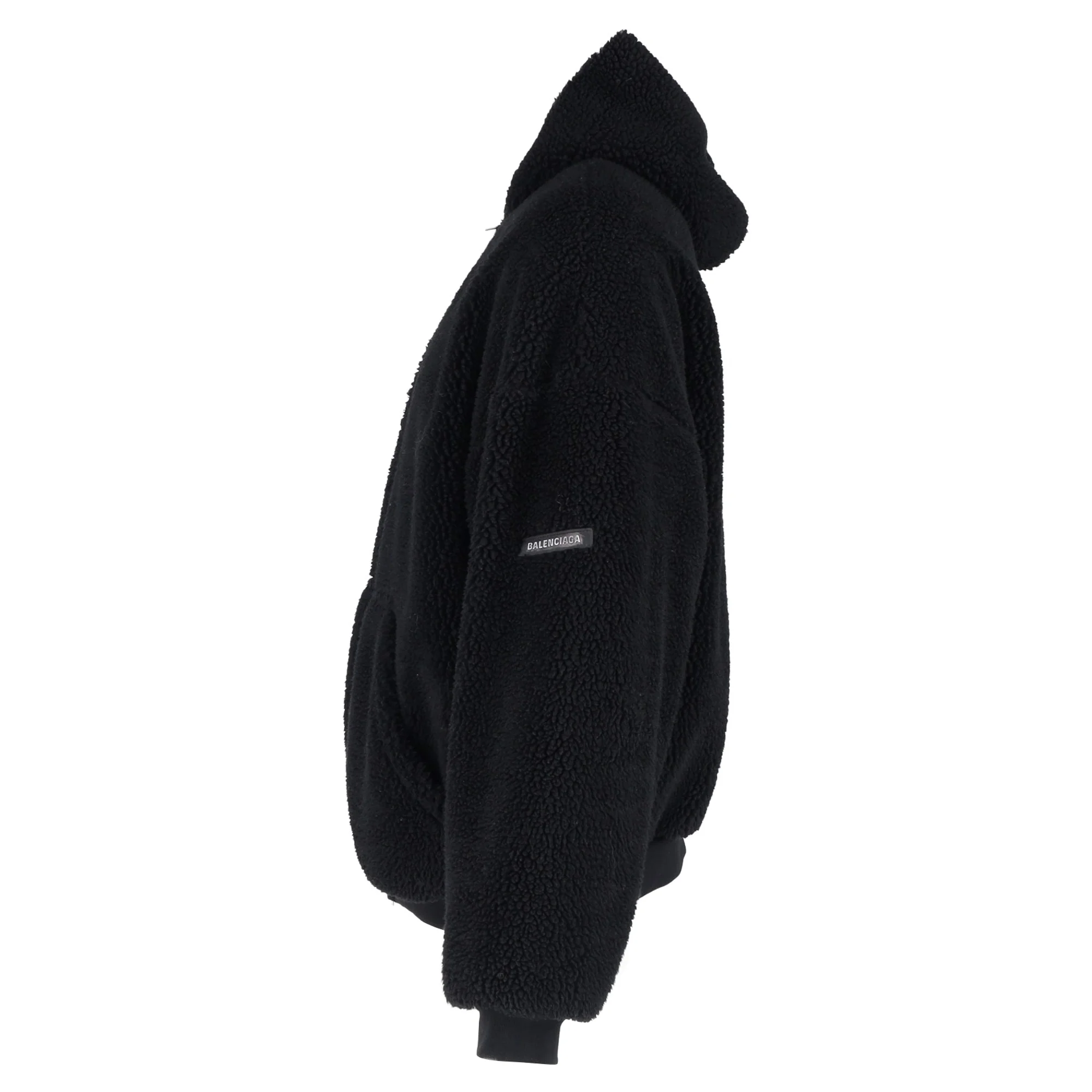 Men's Balenciaga Oversized Zip-Up Fleece Hoodie in Black Polyester - Image 2