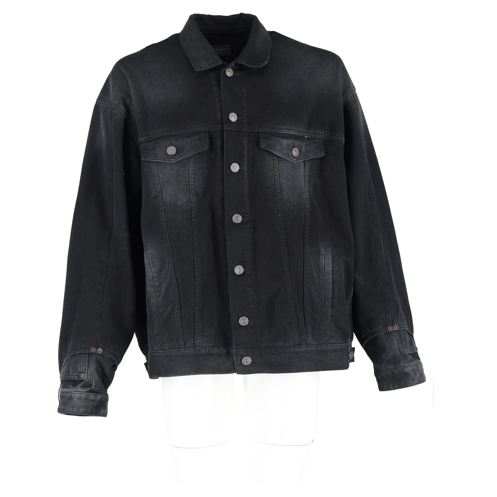 Men's Balenciaga Washed Deconstructed Denim Jacket in Black Cotton - Image 8