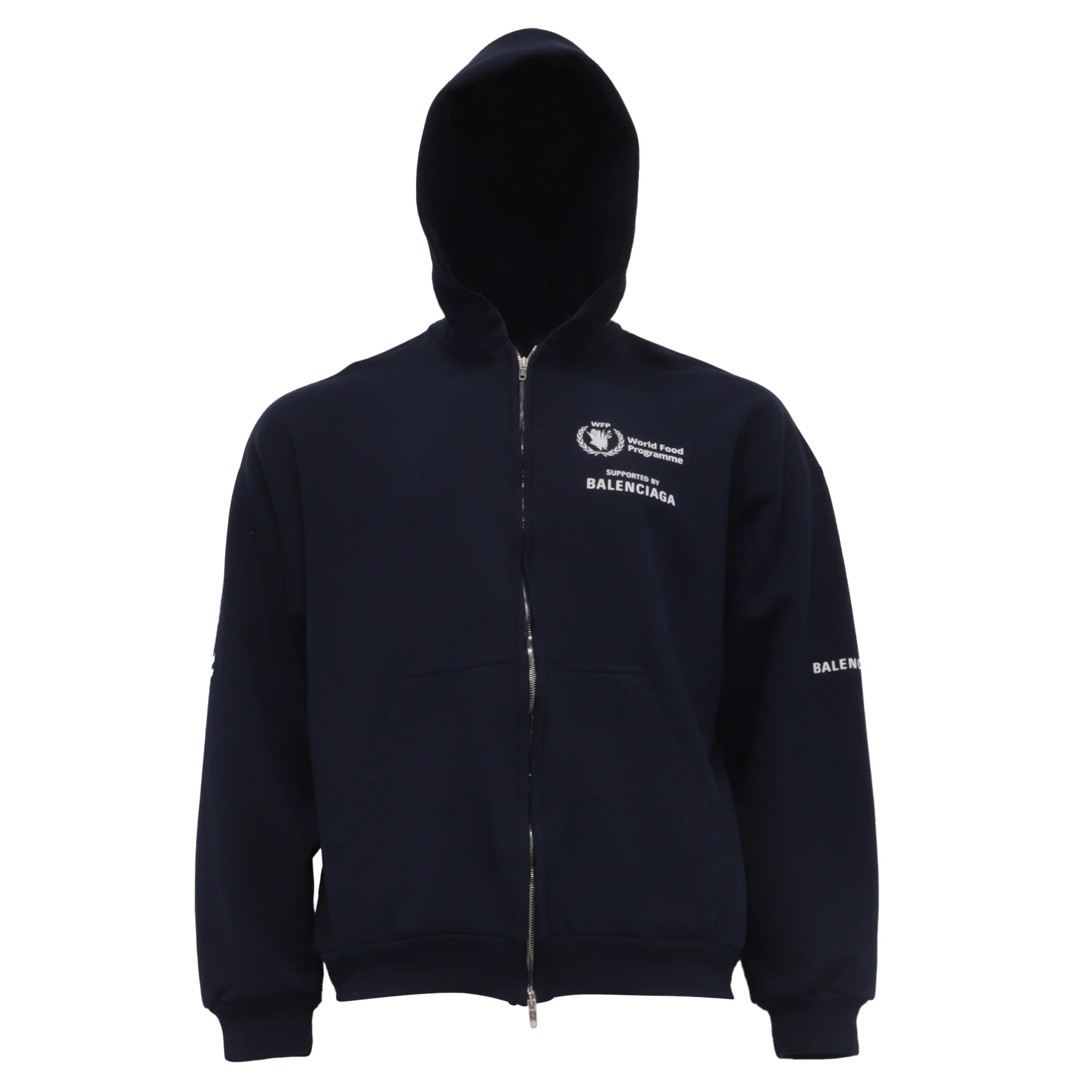 Men's Balenciaga WFP Regular Zip-Up Hoodie in Navy Cotton