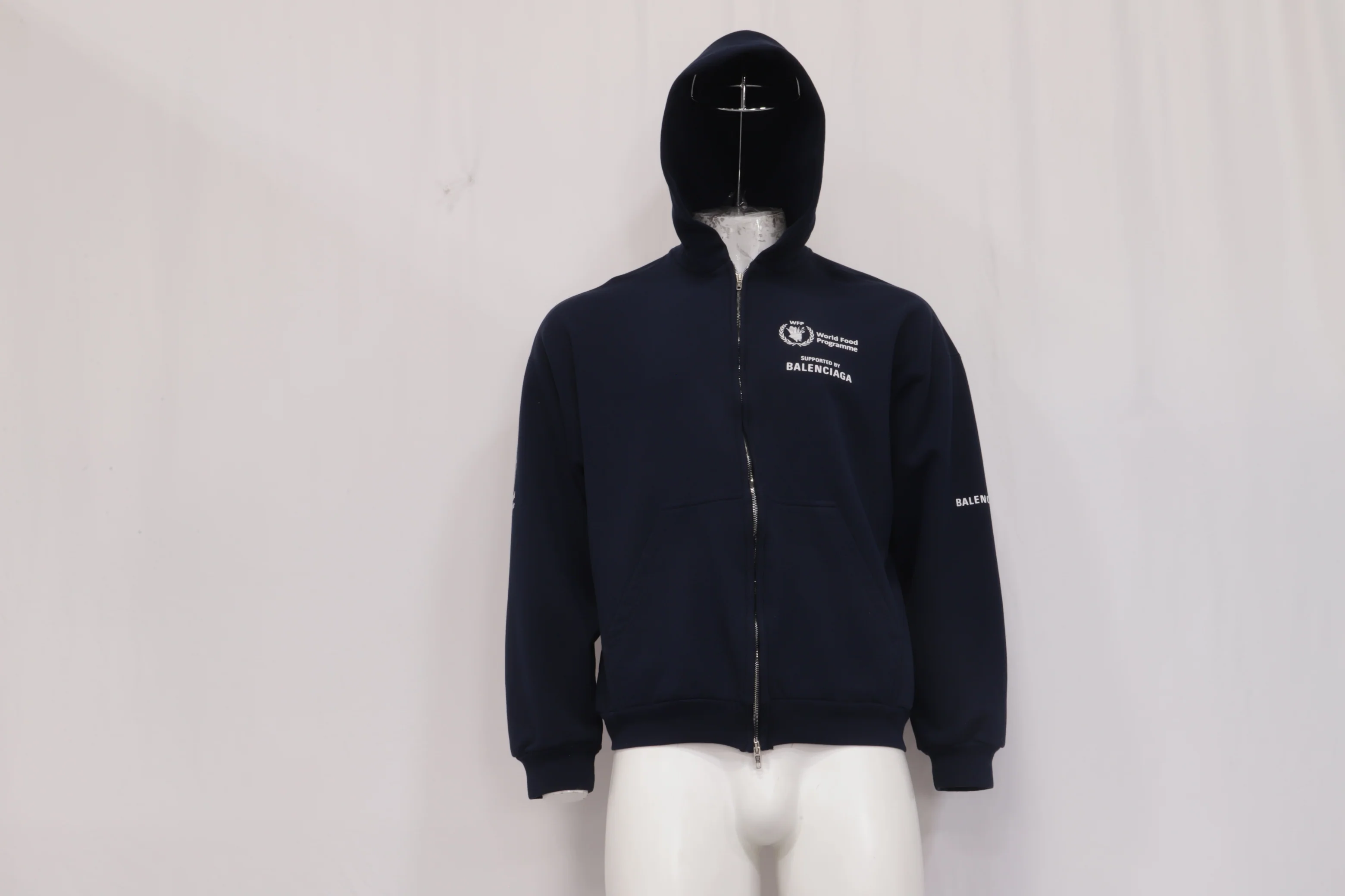 Men's Balenciaga WFP Regular Zip-Up Hoodie in Navy Cotton - Image 8