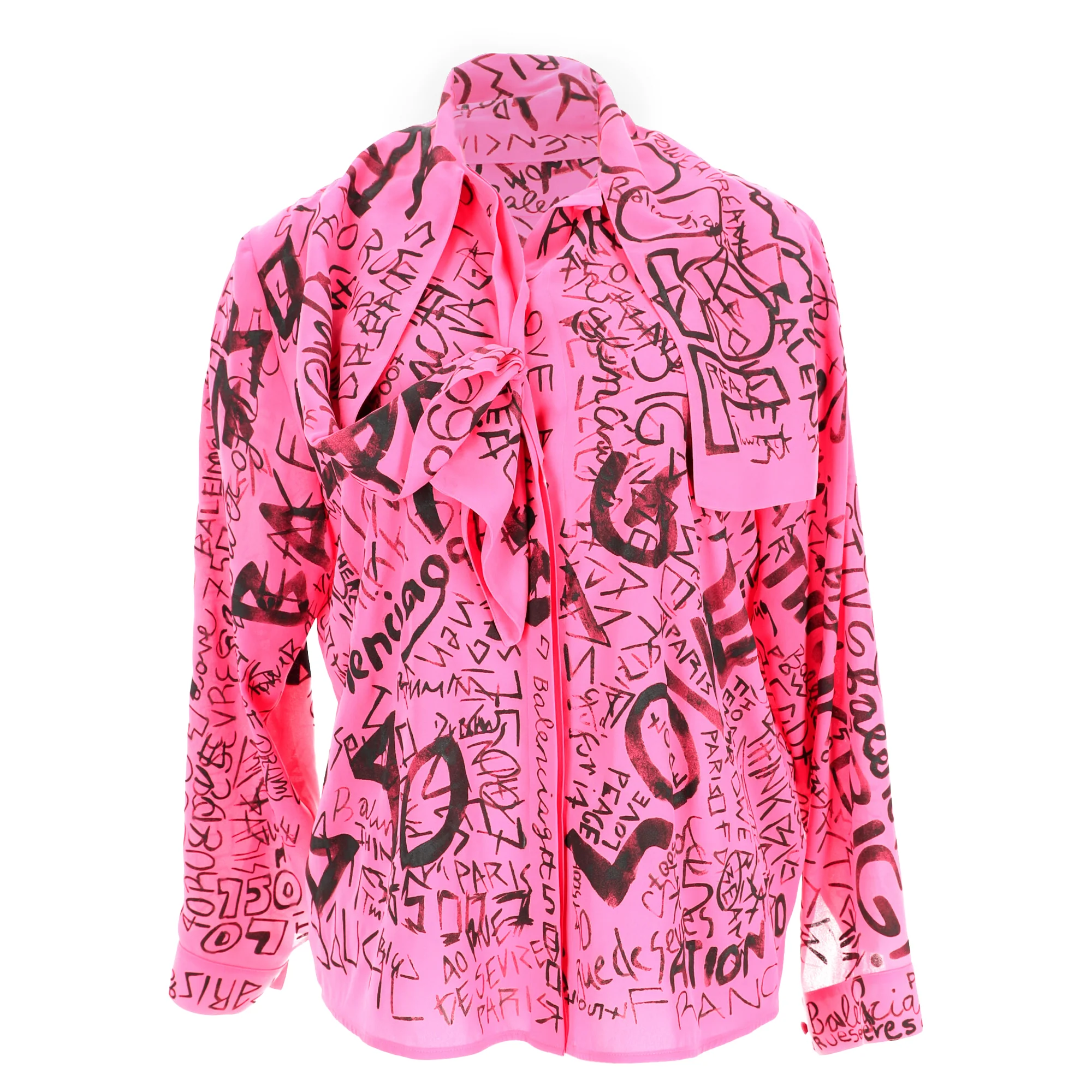 Women's Balenciaga Graffiti Scarf Blouse in Pink Polyester