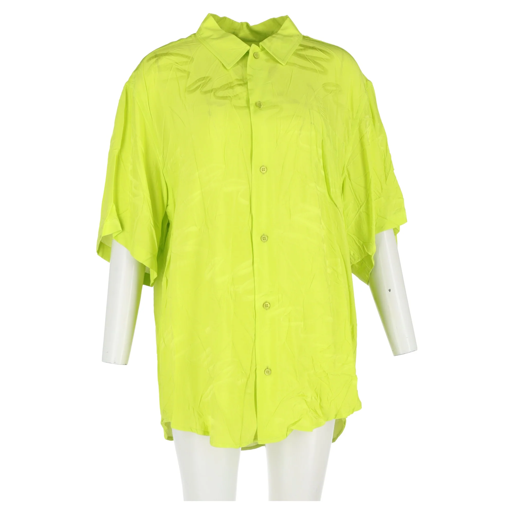 Women's Balenciaga Handwritten Minimal Shirt in Neon Green Viscose - Image 6