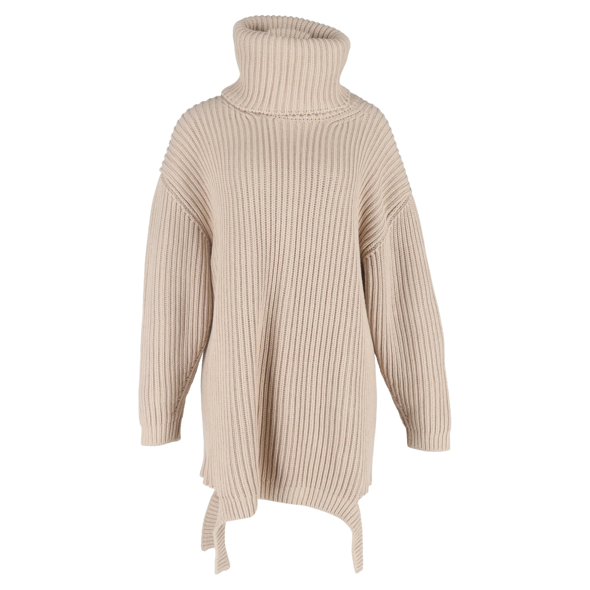 Women's Balenciaga Knitted Turtleneck Sweater in Beige Cotton