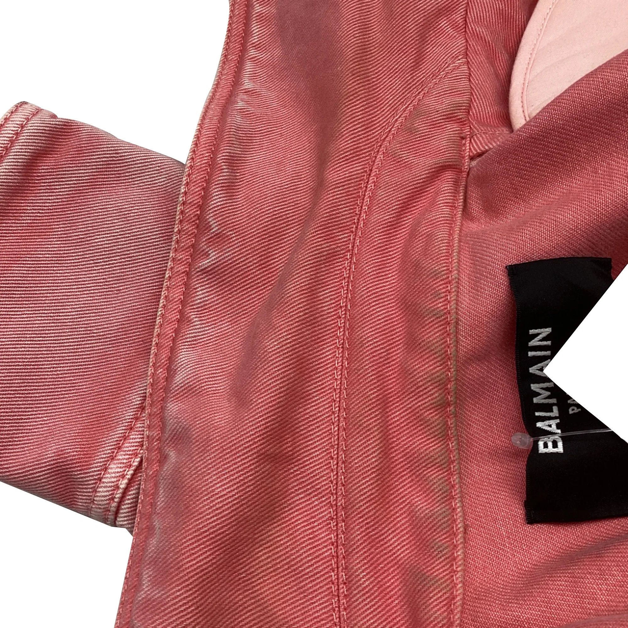 Women's  Balmain Belted Cropped Denim Jacket in Pink Cotton - Image 5
