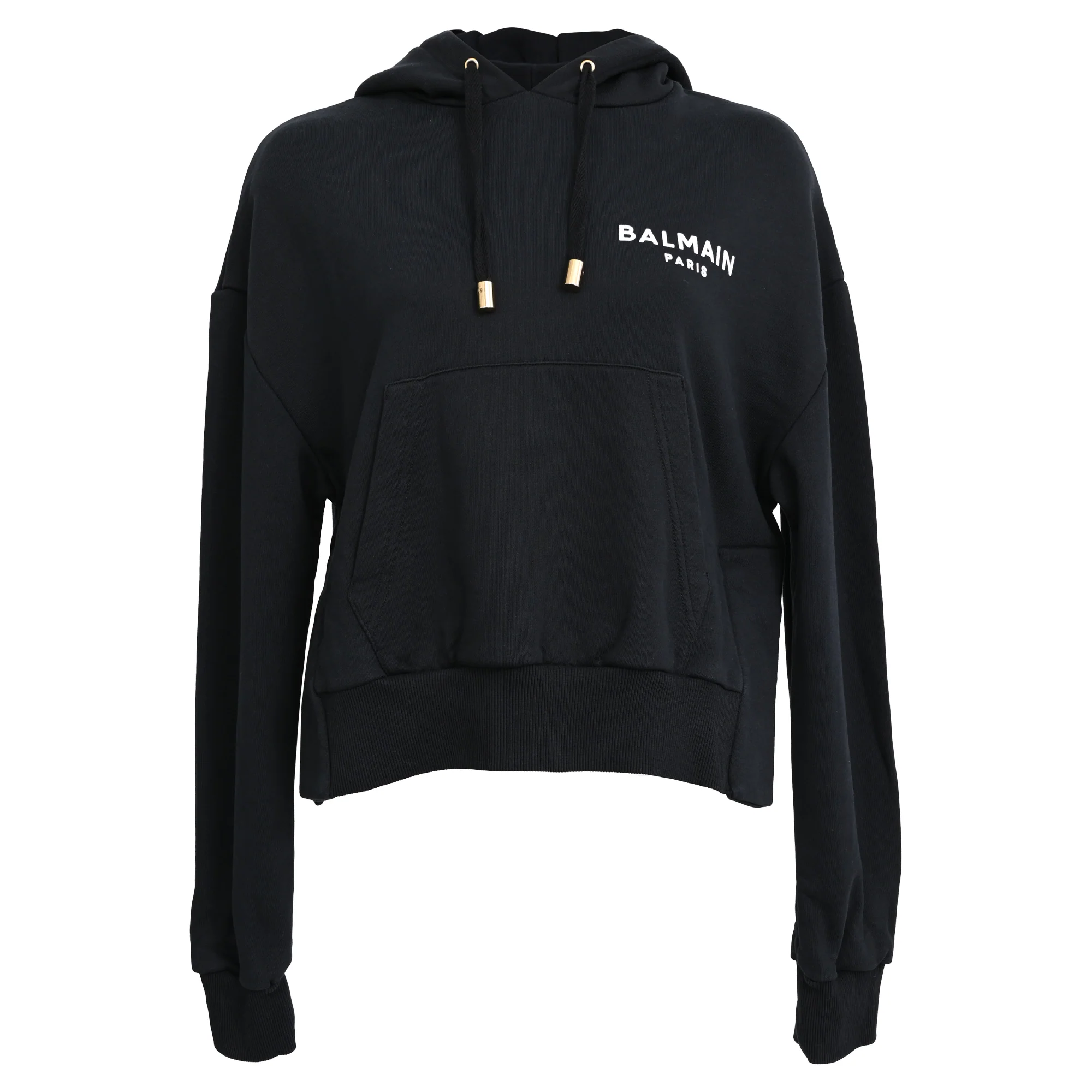 Women's Balmain Logo Hoodie in Black Cotton