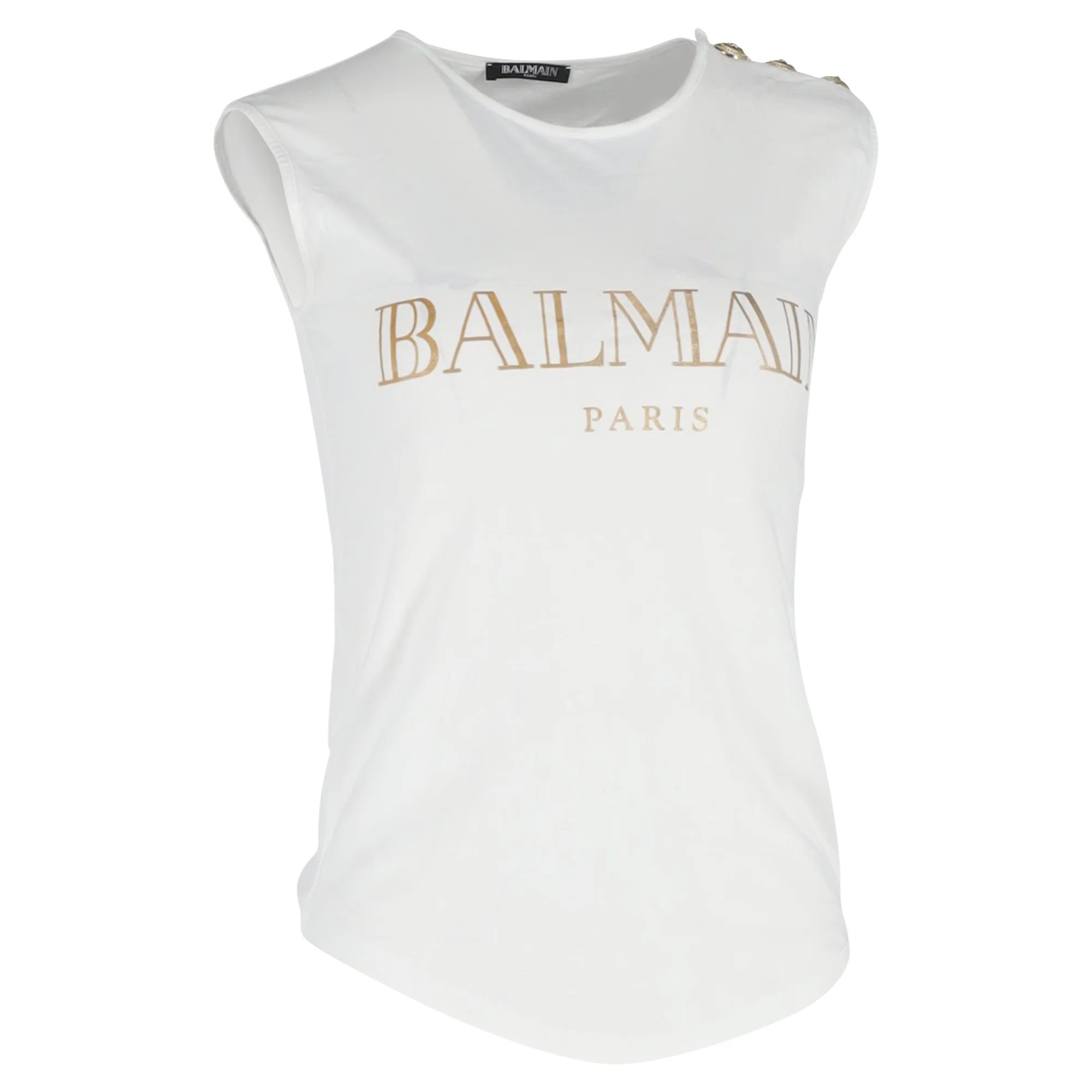 Women's Balmain Logo Print Tank Top in White Cotton