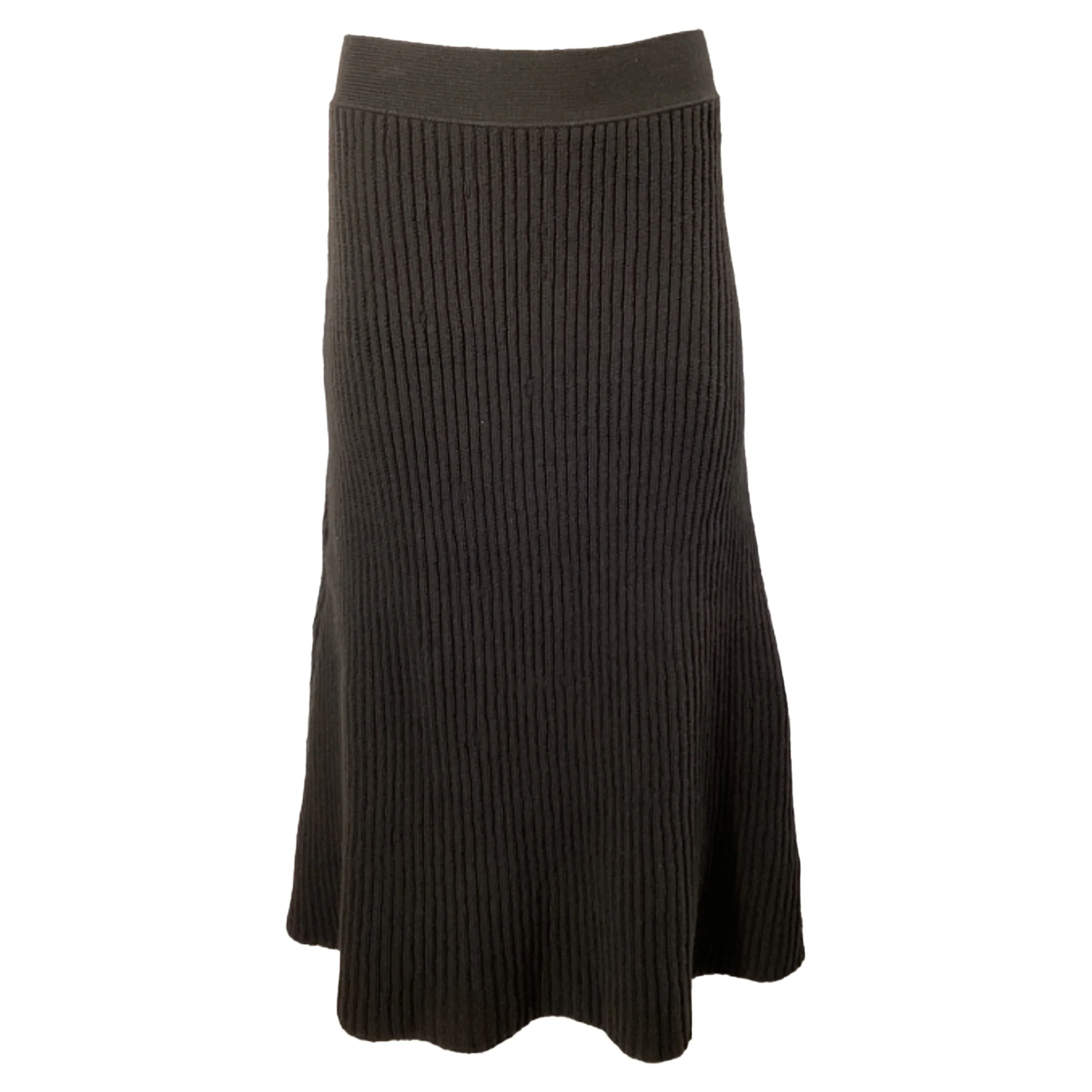 Women's Bottega Veneta Rib Distorted Mid-Length Skirt in Brown Wool
