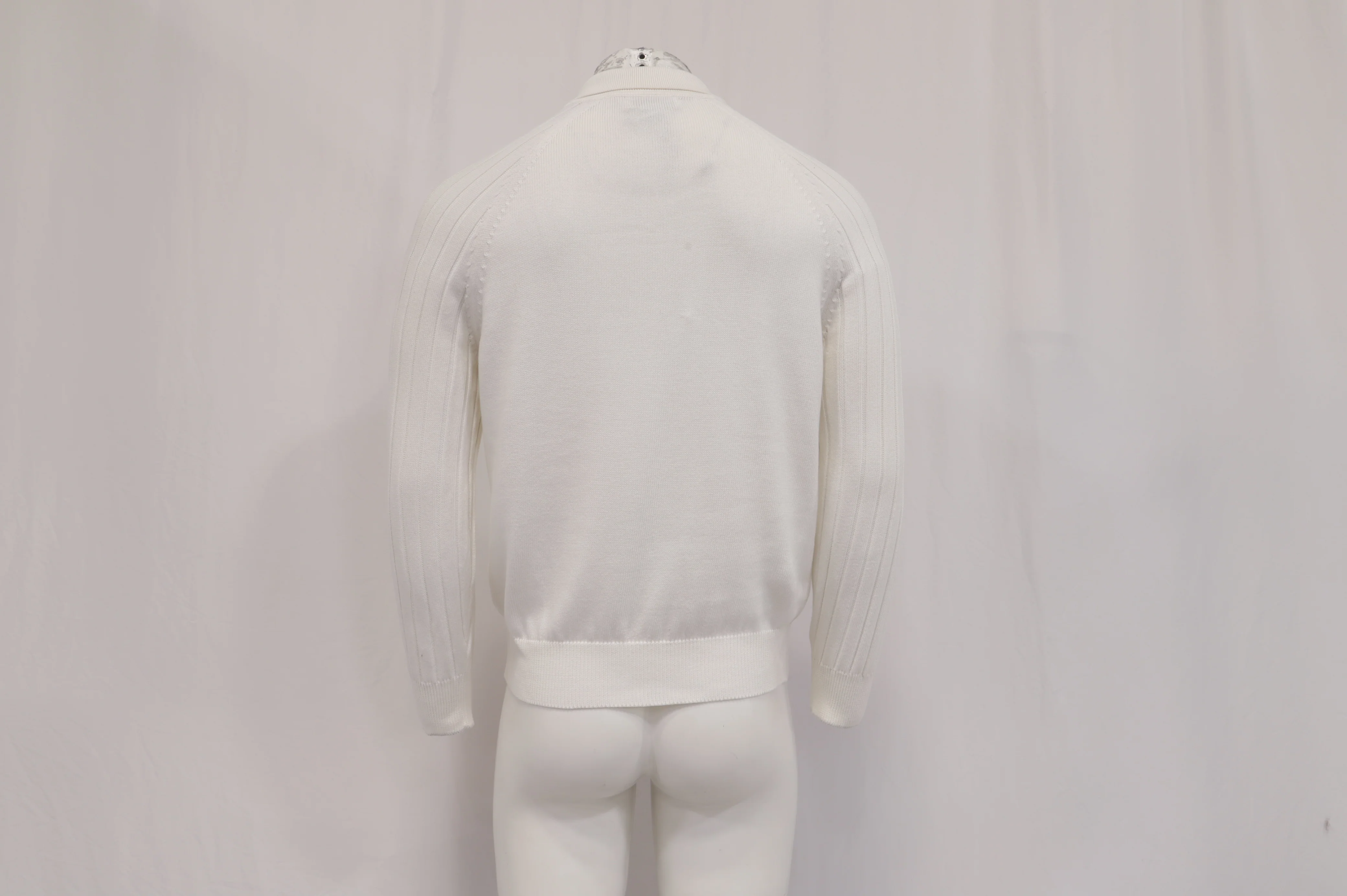 Men's Brunello Cucinelli Knitted Long Sleeve Polo Sweater in White Cotton - Image 10