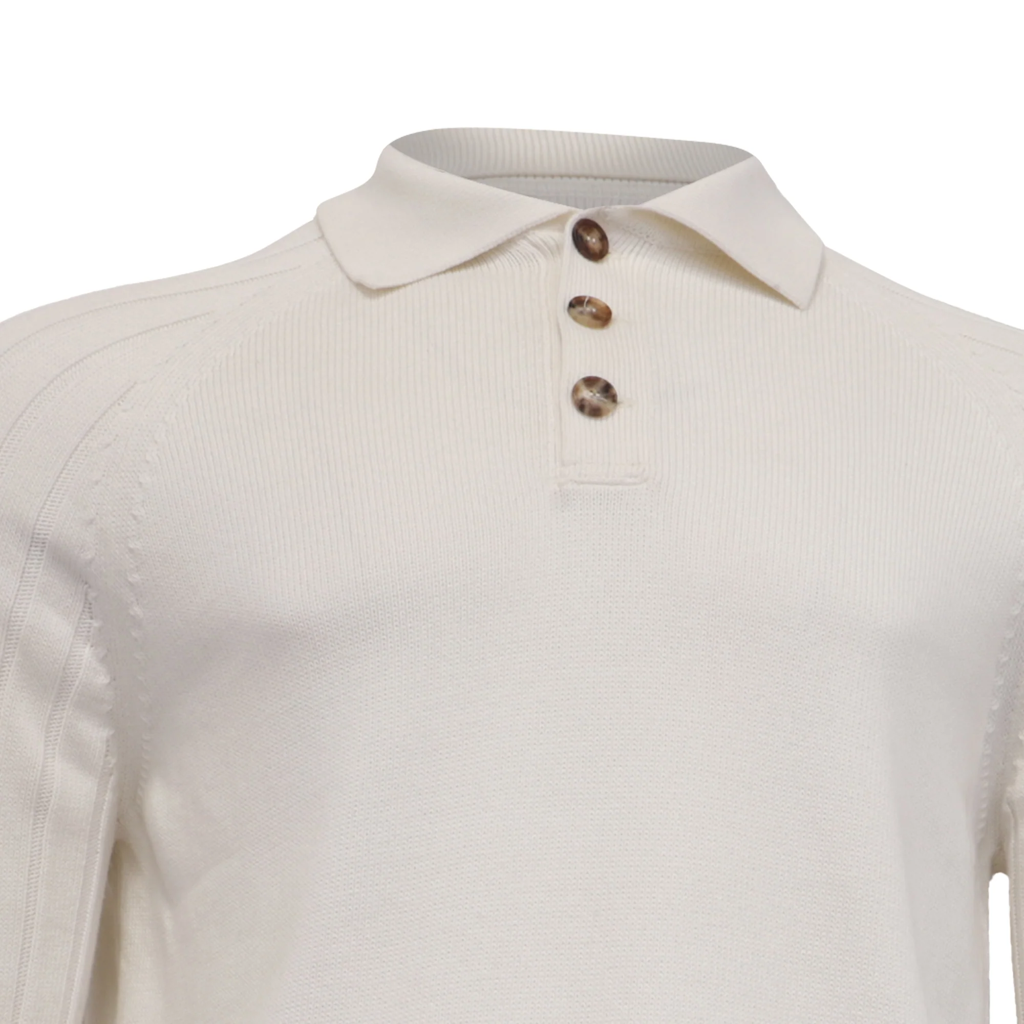 Men's Brunello Cucinelli Knitted Long Sleeve Polo Sweater in White Cotton - Image 2