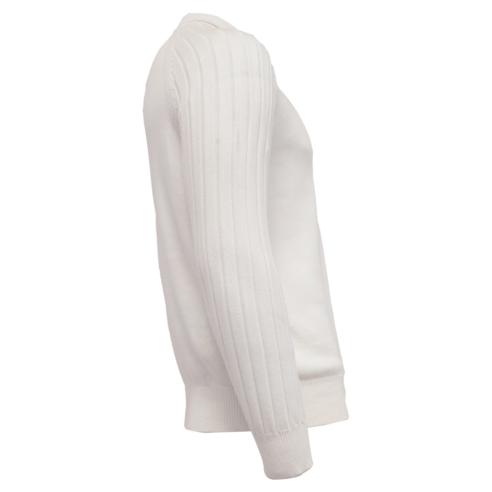 Men's Brunello Cucinelli Knitted Long Sleeve Polo Sweater in White Cotton - Image 3