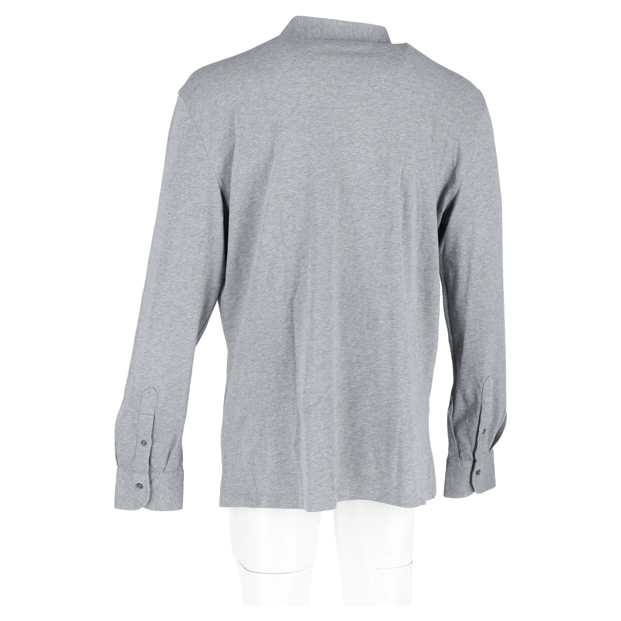 Men's Brunello Cucinelli Mélange-Effect Long Sleeve Polo Shirt in Grey Cotton - Image 6