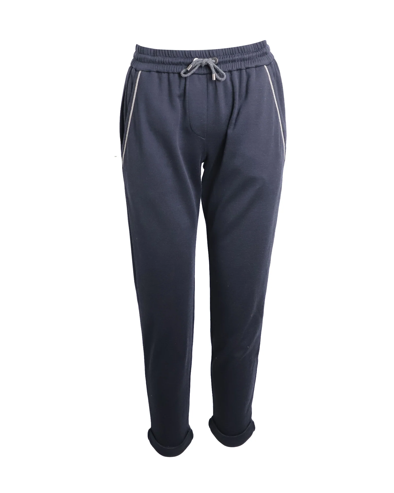 Women's Brunello Cucinelli Drawstring Tapered Sweatpants in Navy Cotton