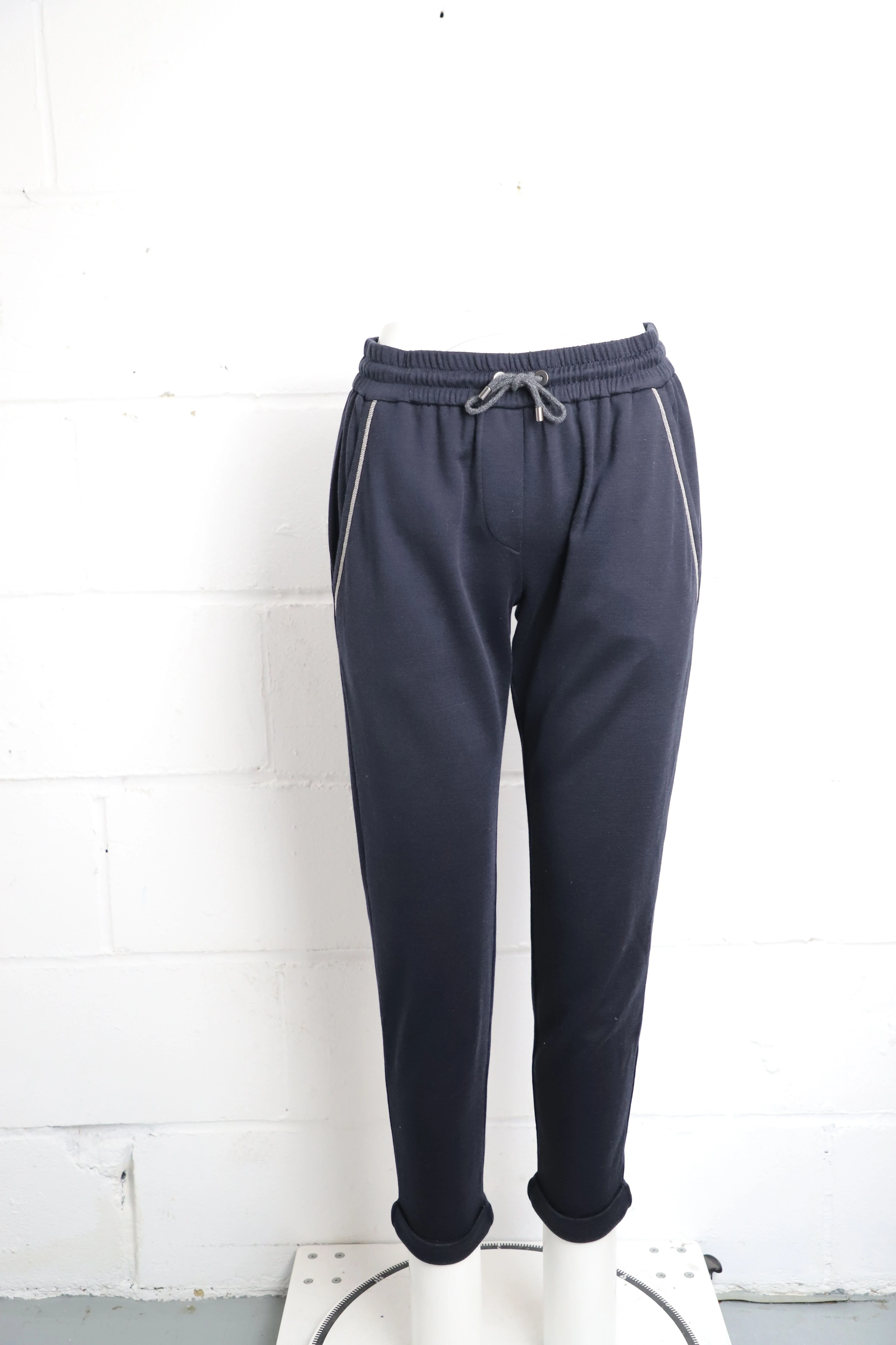Women's Brunello Cucinelli Drawstring Tapered Sweatpants in Navy Cotton - Image 7