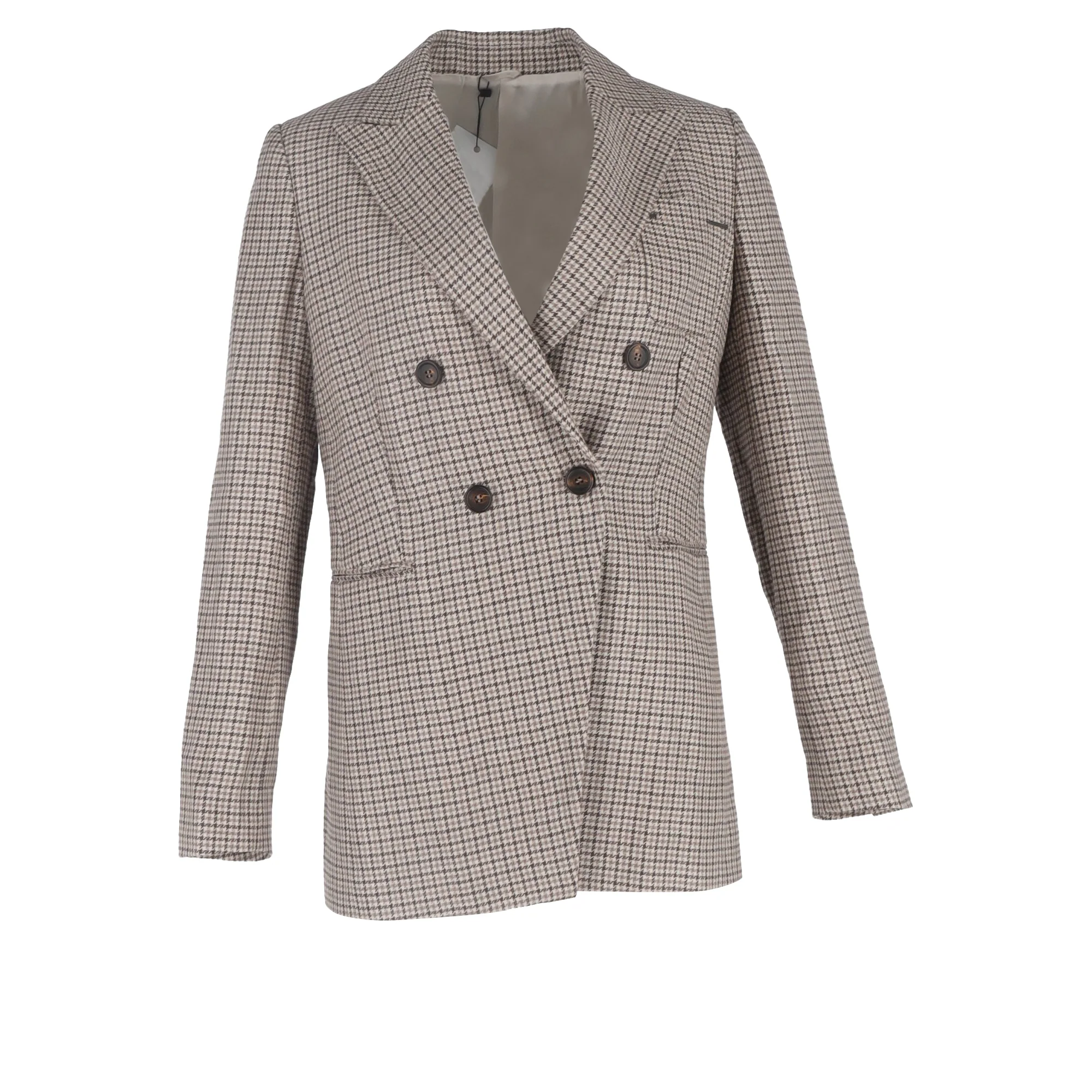 Women's Brunello Cucinelli Houndstooth Double-Breasted Blazer in Beige Wool