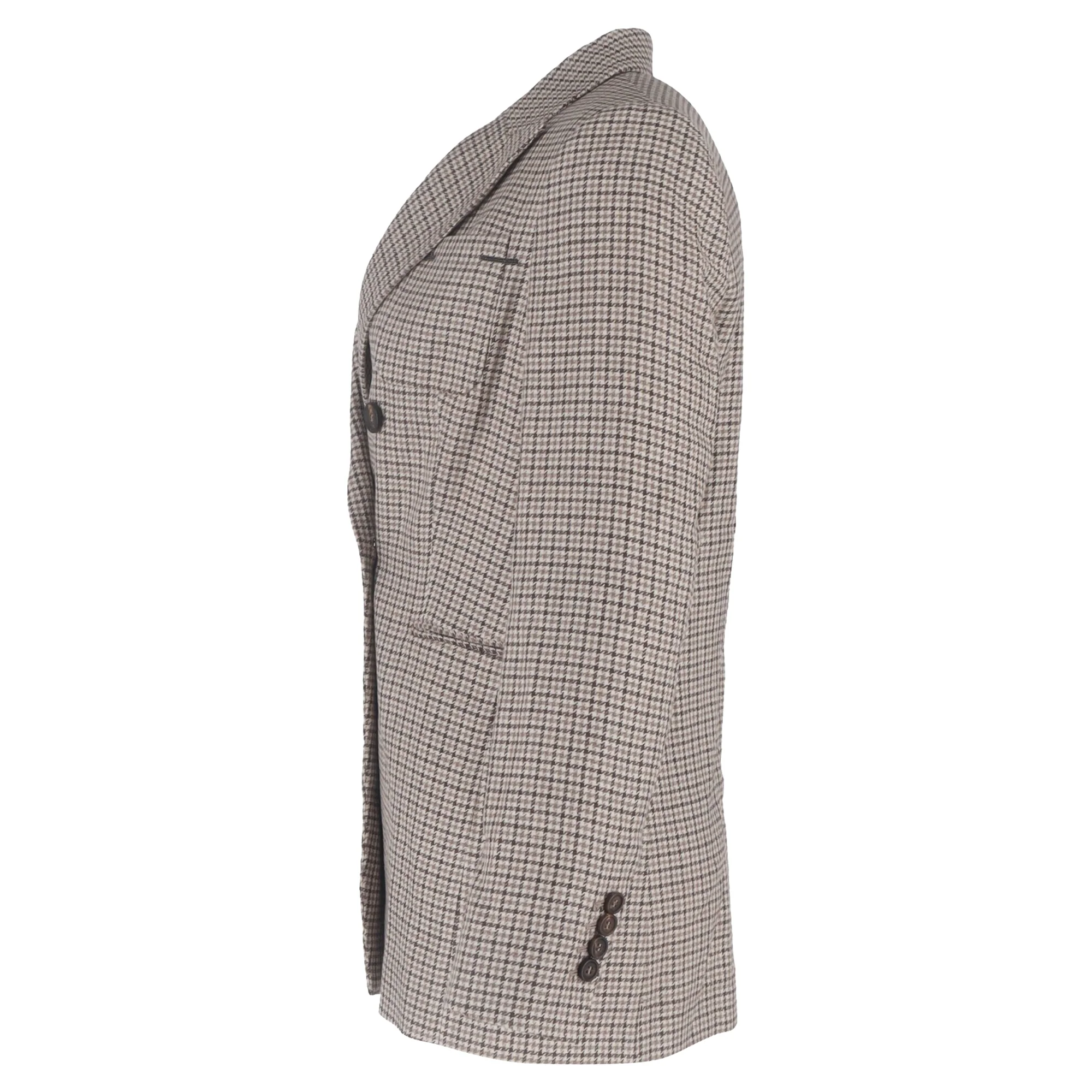 Women's Brunello Cucinelli Houndstooth Double-Breasted Blazer in Beige Wool - Image 2