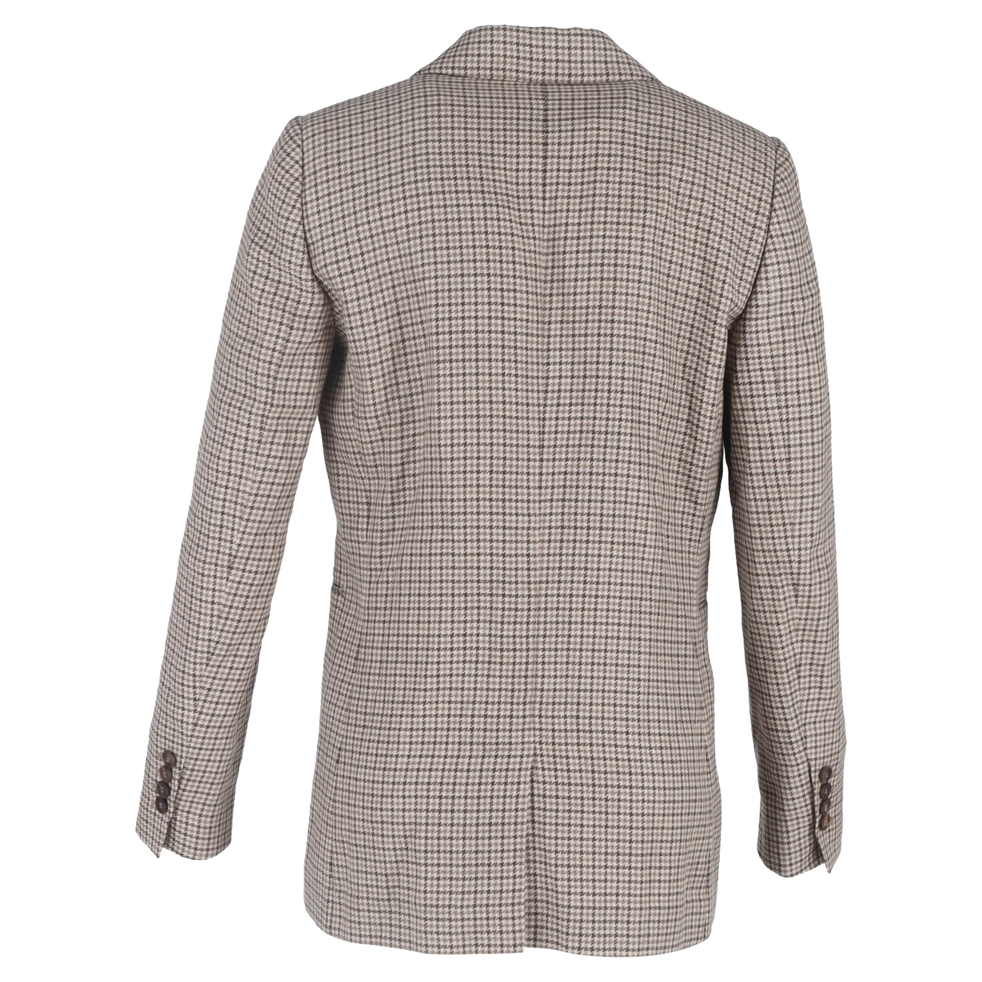 Women's Brunello Cucinelli Houndstooth Double-Breasted Blazer in Beige Wool - Image 3