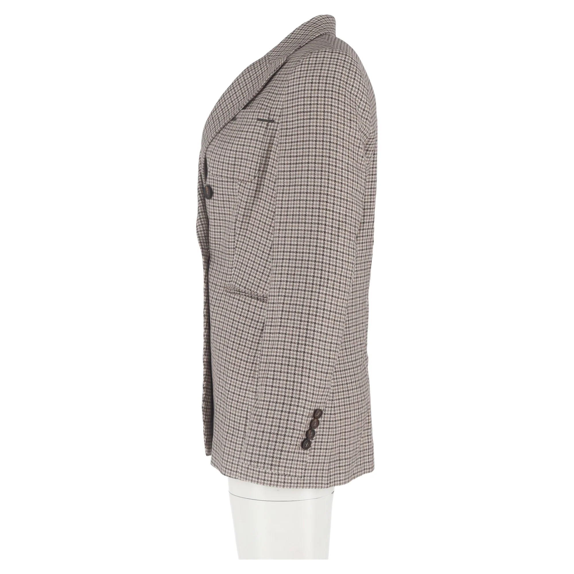 Women's Brunello Cucinelli Houndstooth Double-Breasted Blazer in Beige Wool - Image 5