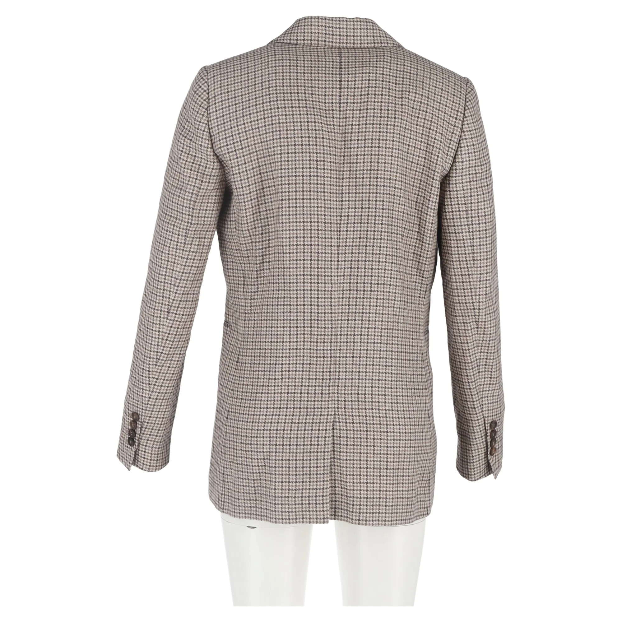 Women's Brunello Cucinelli Houndstooth Double-Breasted Blazer in Beige Wool - Image 6
