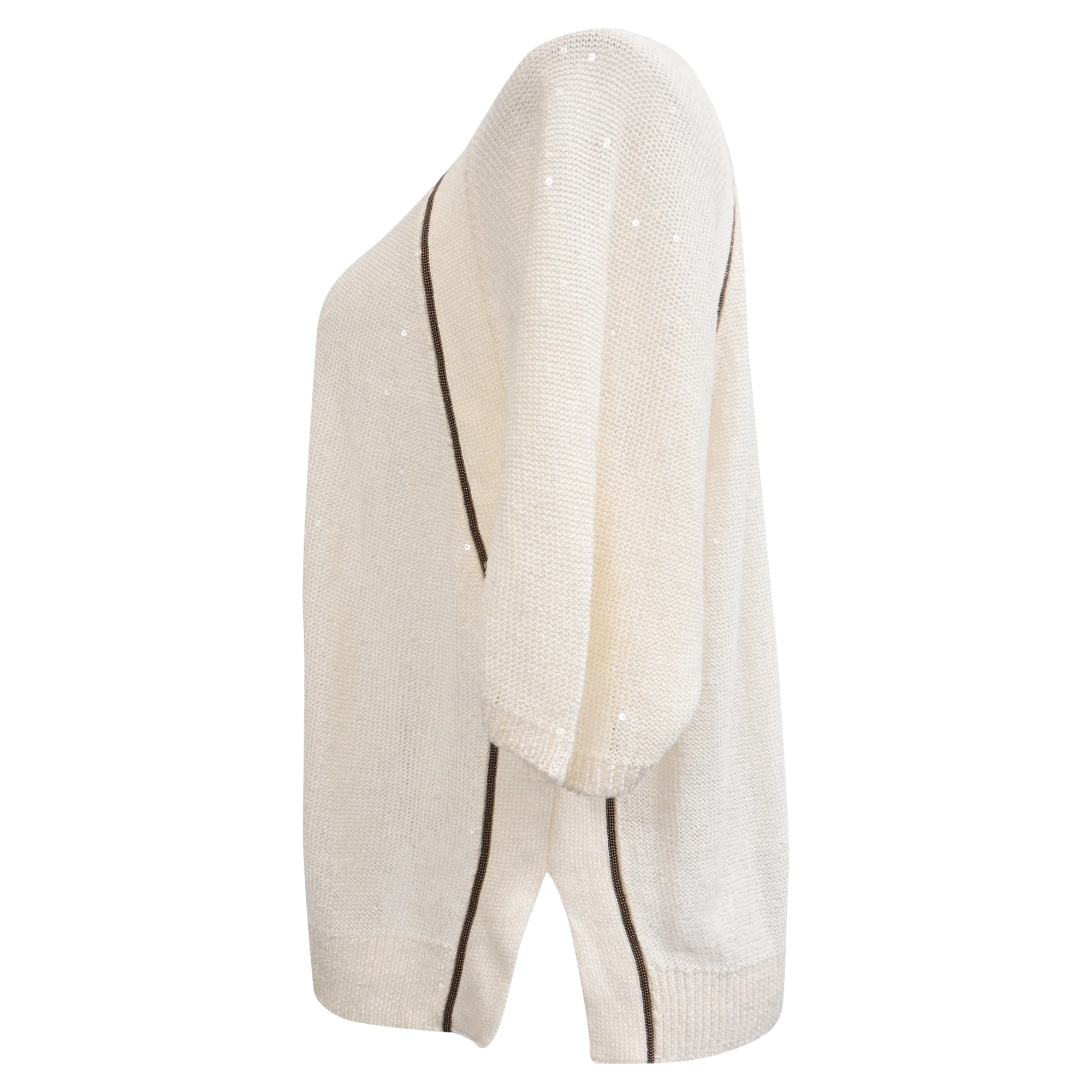 Women's Brunello Cucinelli Monili Sequined Knitted Top in White Linen - Image 2