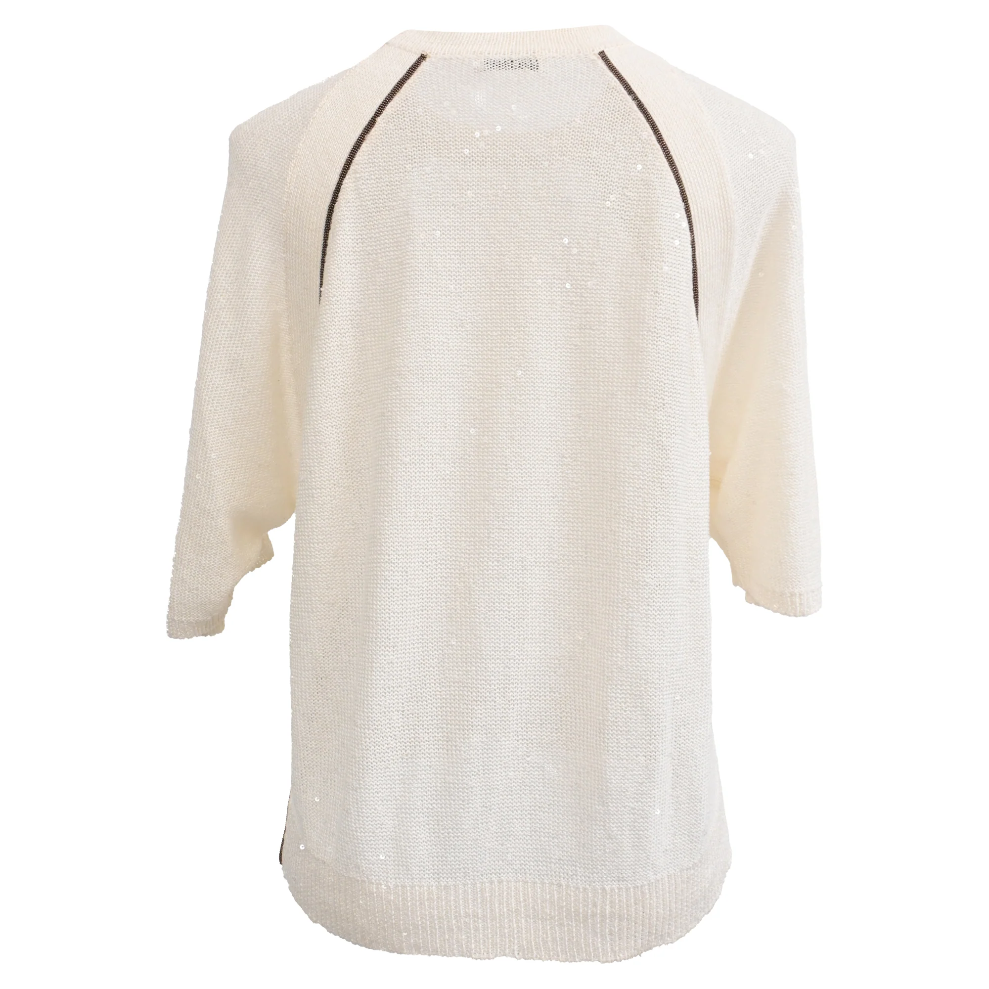 Women's Brunello Cucinelli Monili Sequined Knitted Top in White Linen - Image 3