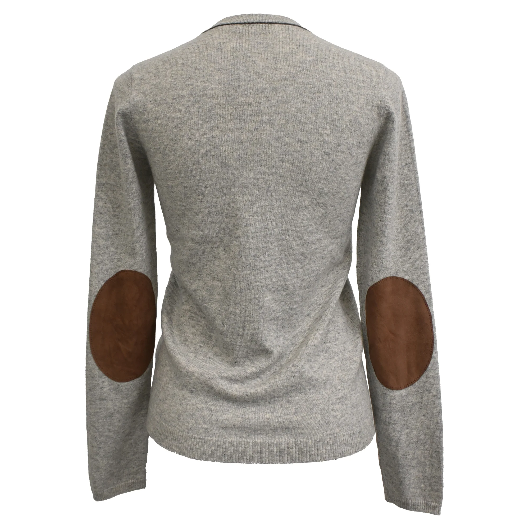 Women's Brunello Cucinelli V-Neck Elbow-Patch Sweater in Grey Cashmere - Image 3
