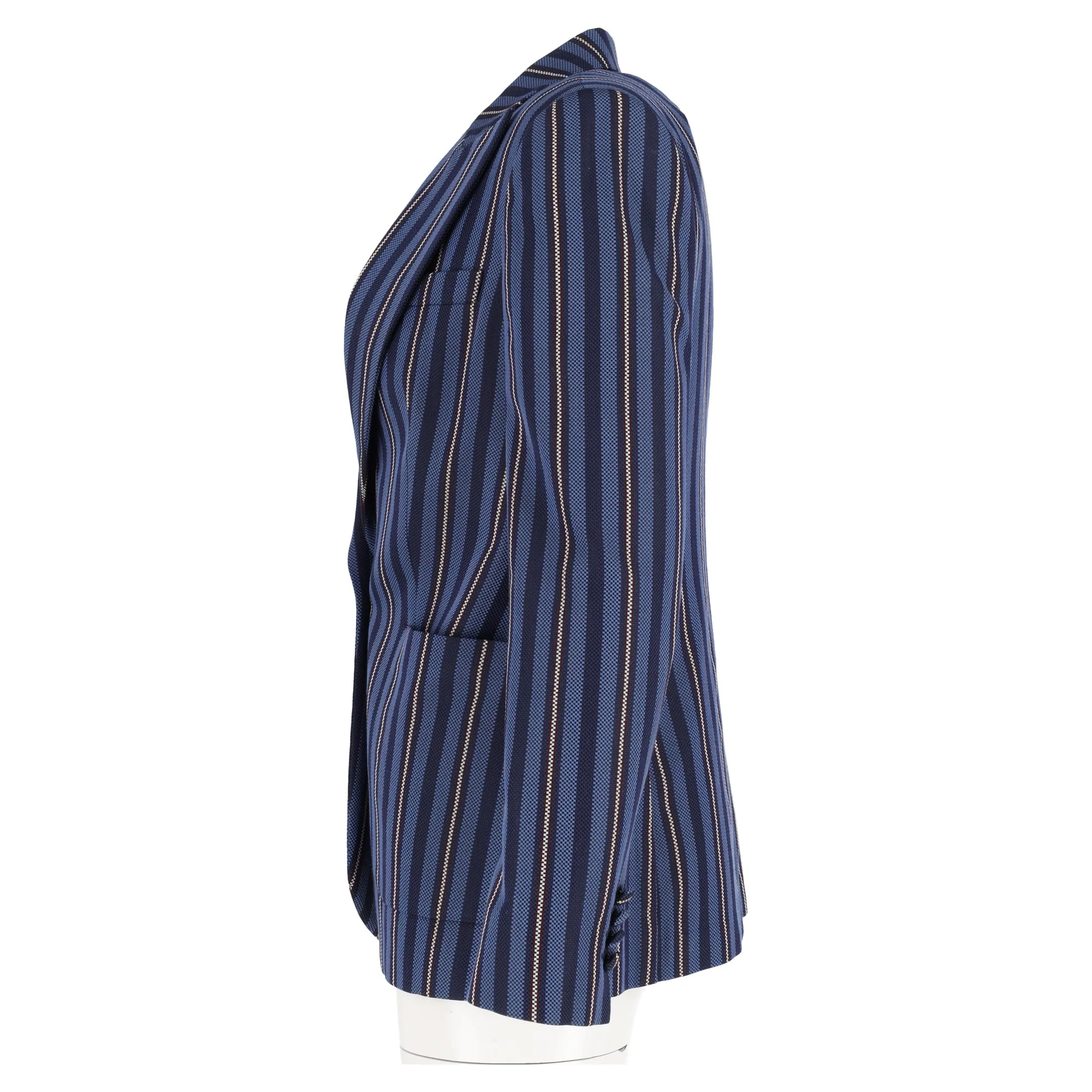 Women's Burberry Single-Breasted Weaved-Stripe Blazer in Navy Blue Wool - Image 5