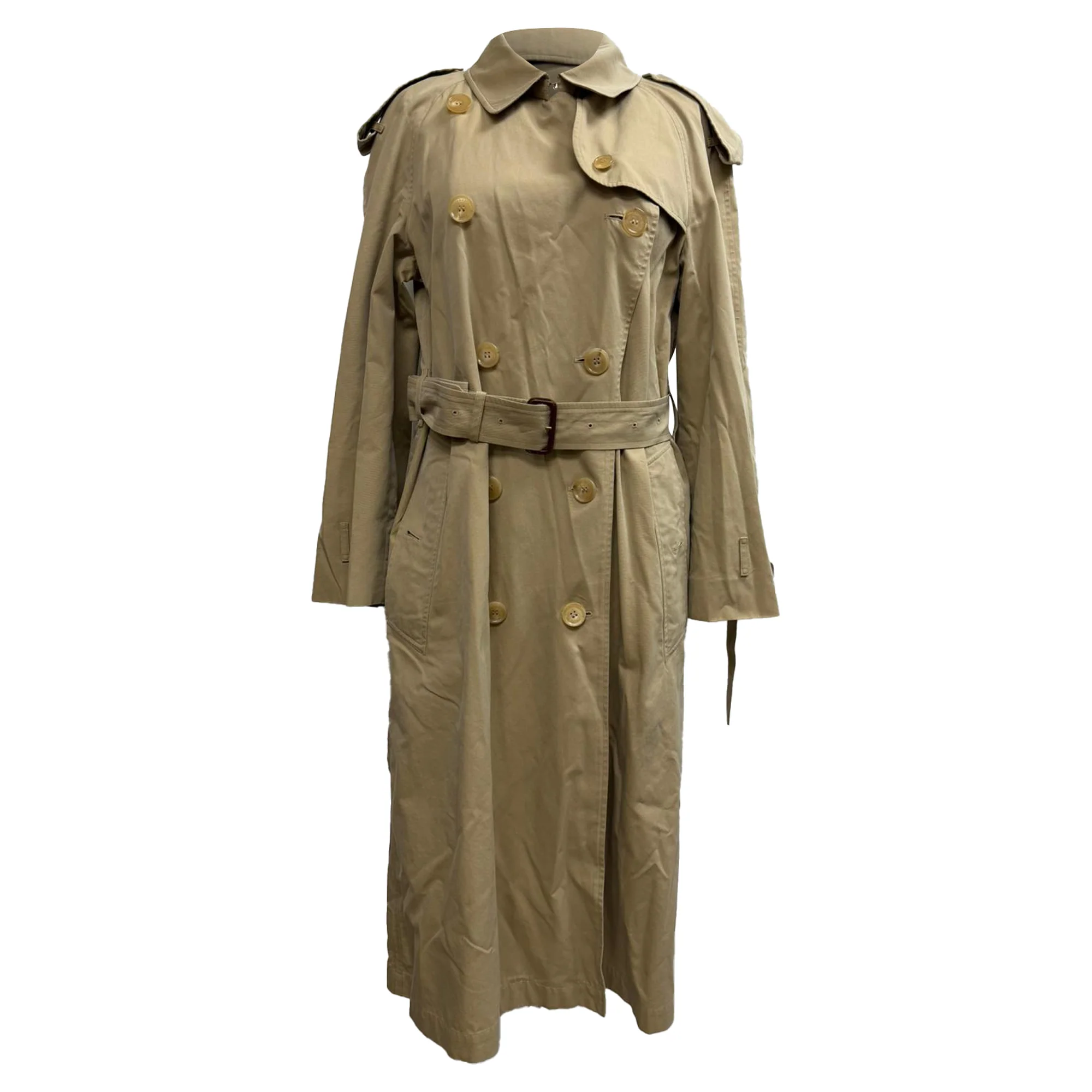 Women's Burberry Double-Breasted Belted Trench Coat in Beige Cotton