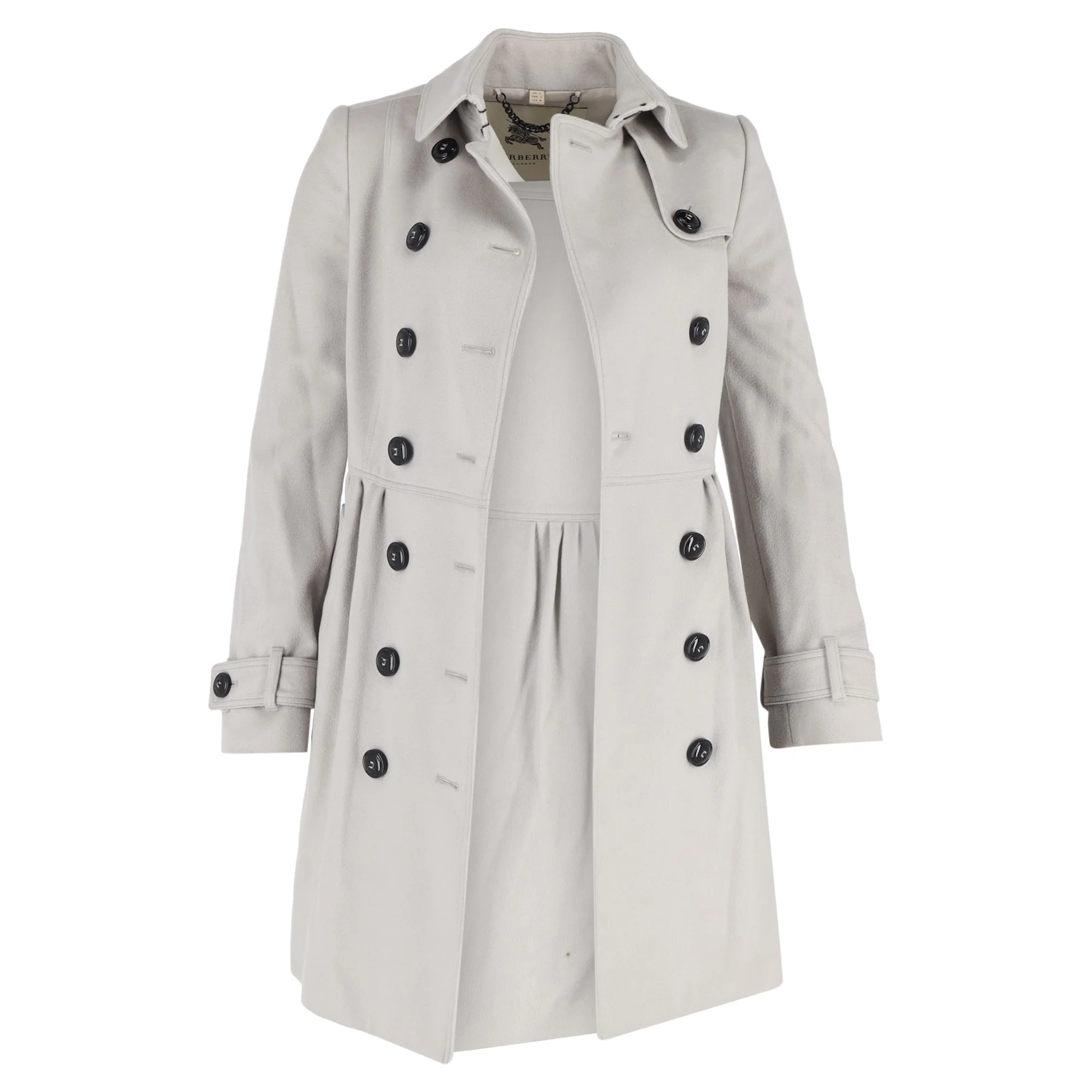 Women's Burberry Double Breasted Trench Jacket in Grey Cotton